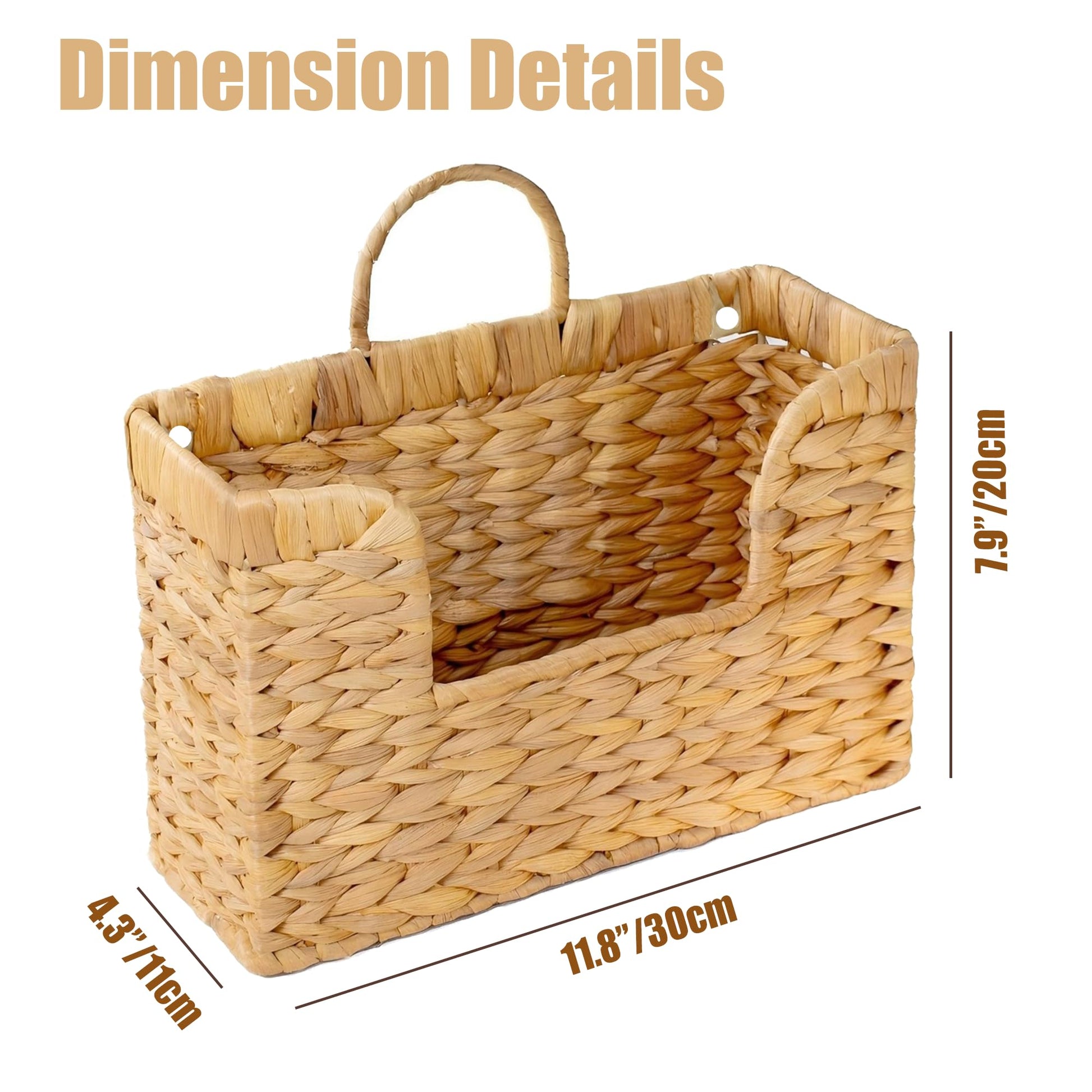 Magazine Holder Wall Basket Water Hyacinth Woven Mail Organizer, Wicker Wall Hanging Baskets for