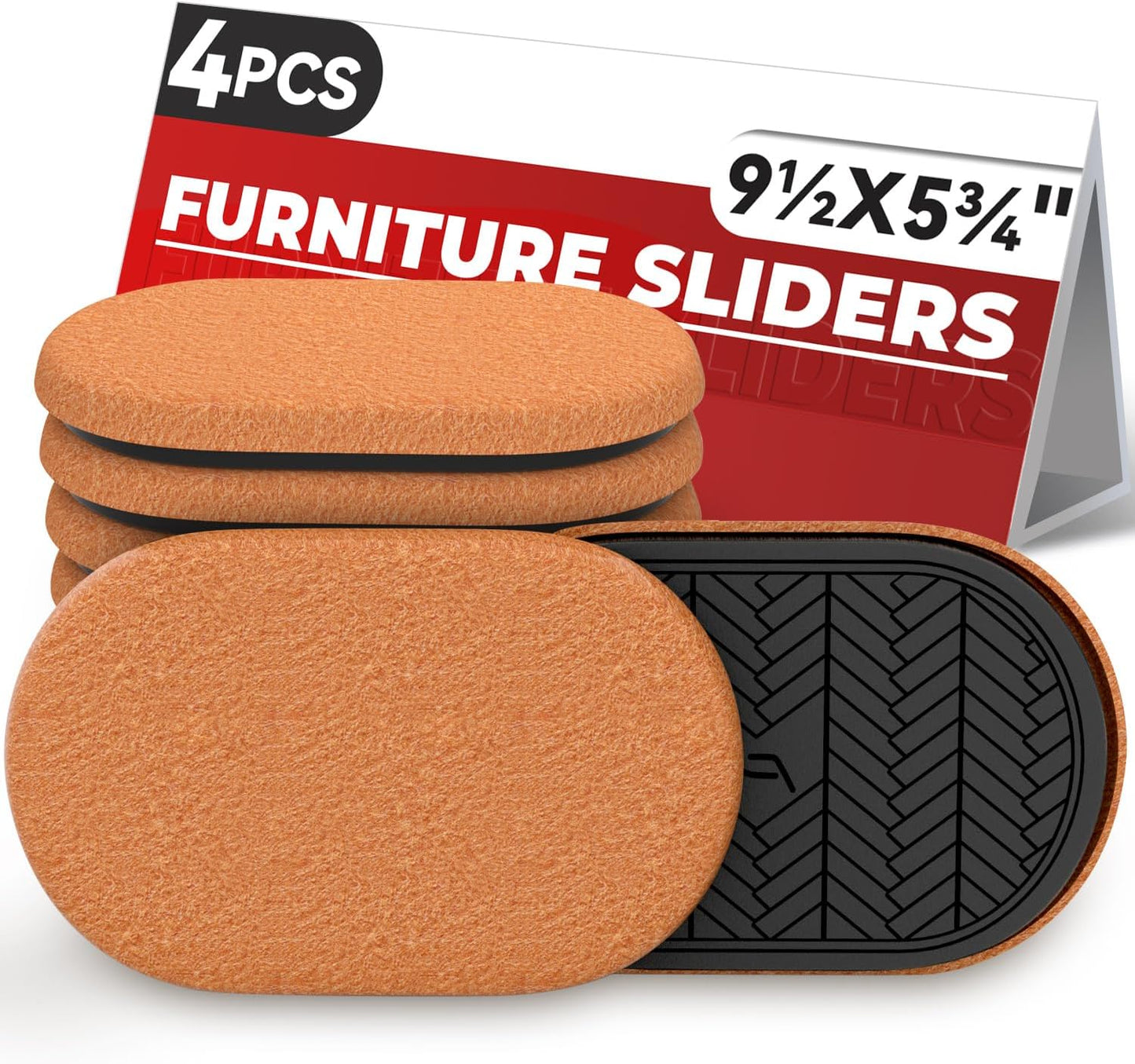 9½"x5¾ Felt Furniture Sliders for Hardwood Floors, 4PCS Oval Furniture Pads for Wood Floors, Furniture Movers for Heavy Duty Furniture, Move Furniture Easily