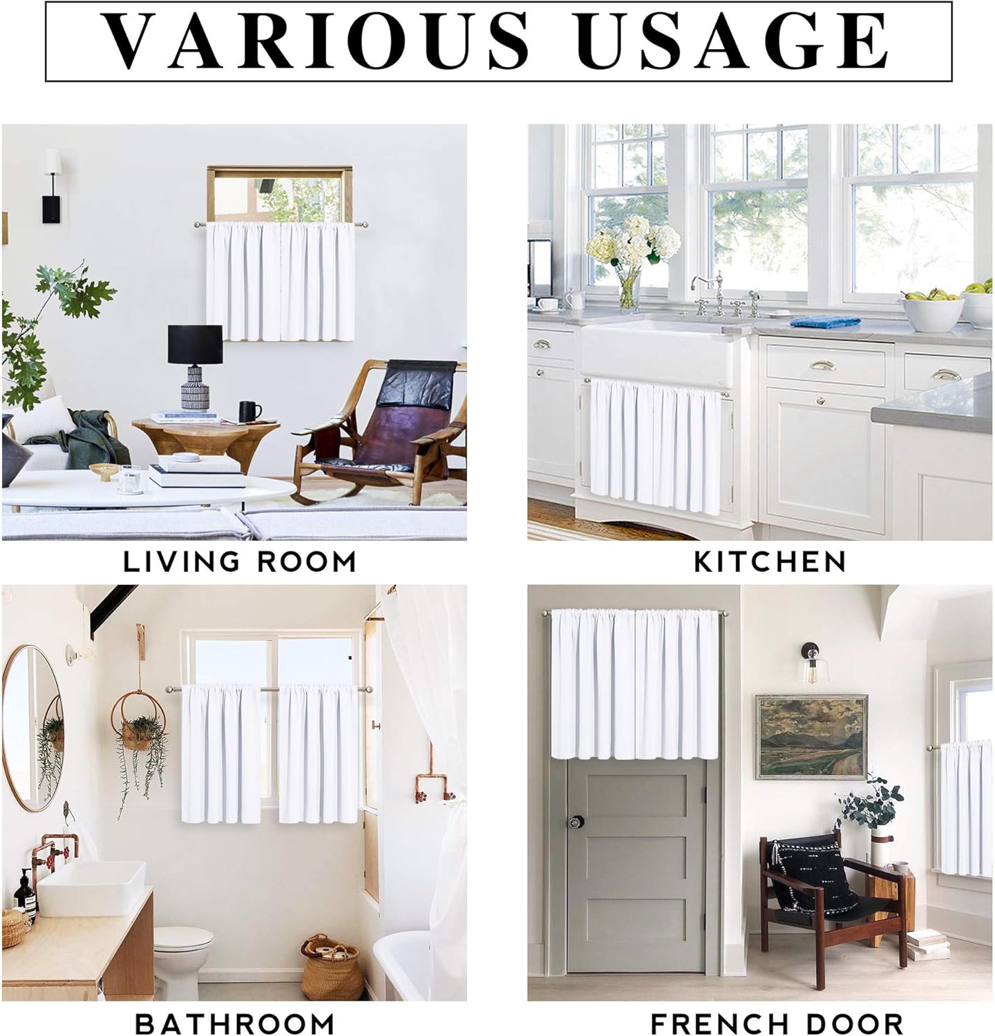 RYB HOME Blackout Curtains for Kitchen, Over Sink Privacy Curtains Window Decor, Thermal Insulating Drapes for Bathroom Cafe Bedroom Small Window, W 42 x L 24 inch, Pure White, 2 Panels