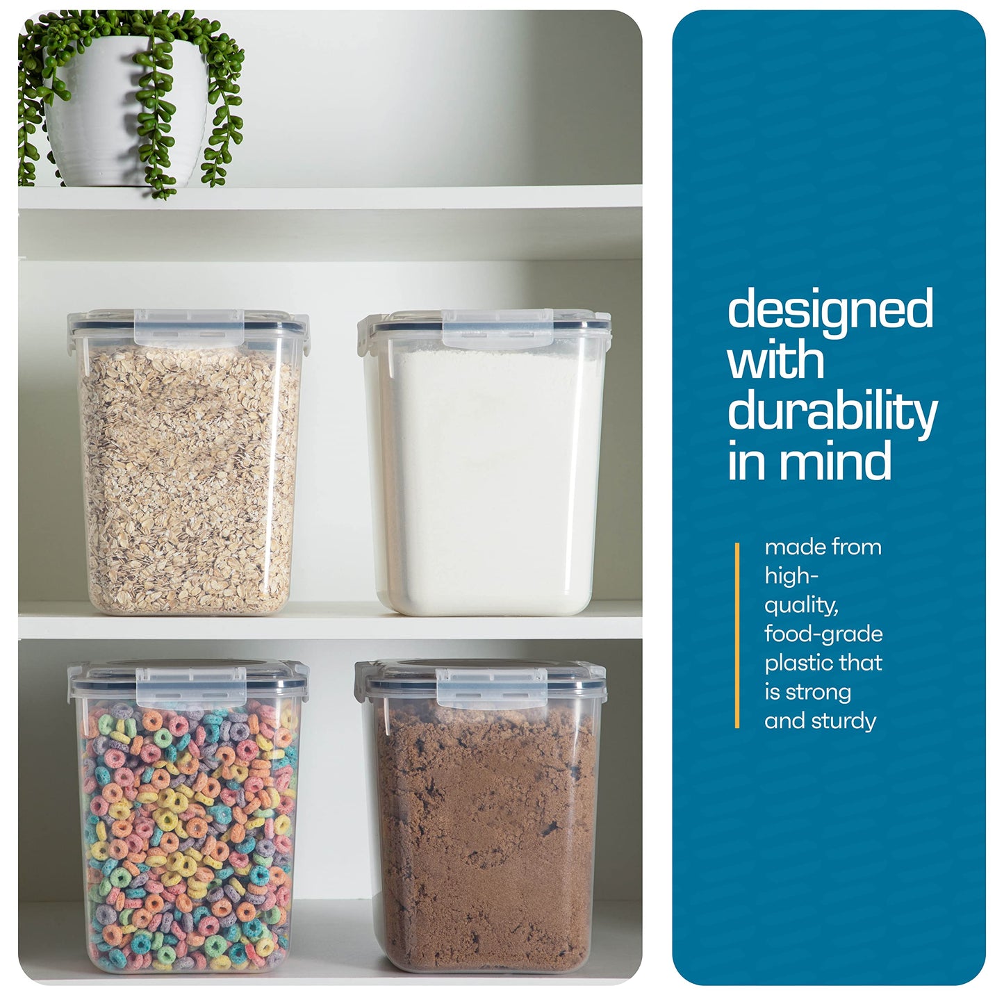 Storeganize Flour Sugar Storage Containers (5.3L/4pk) Great Rice Canisters Sets For The Kitchen