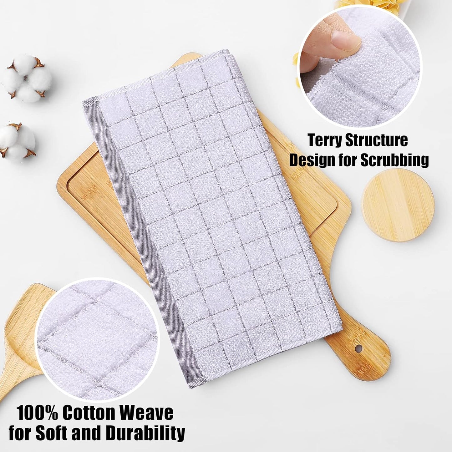 Homaxy 100% Cotton Terry Kitchen Dish Cloths, Ultra Soft and Absorbent Dish Towels for Kitchen, Suitable for Drying and Washing Dishes, 6 Pack, 12 x 12 Inches, White