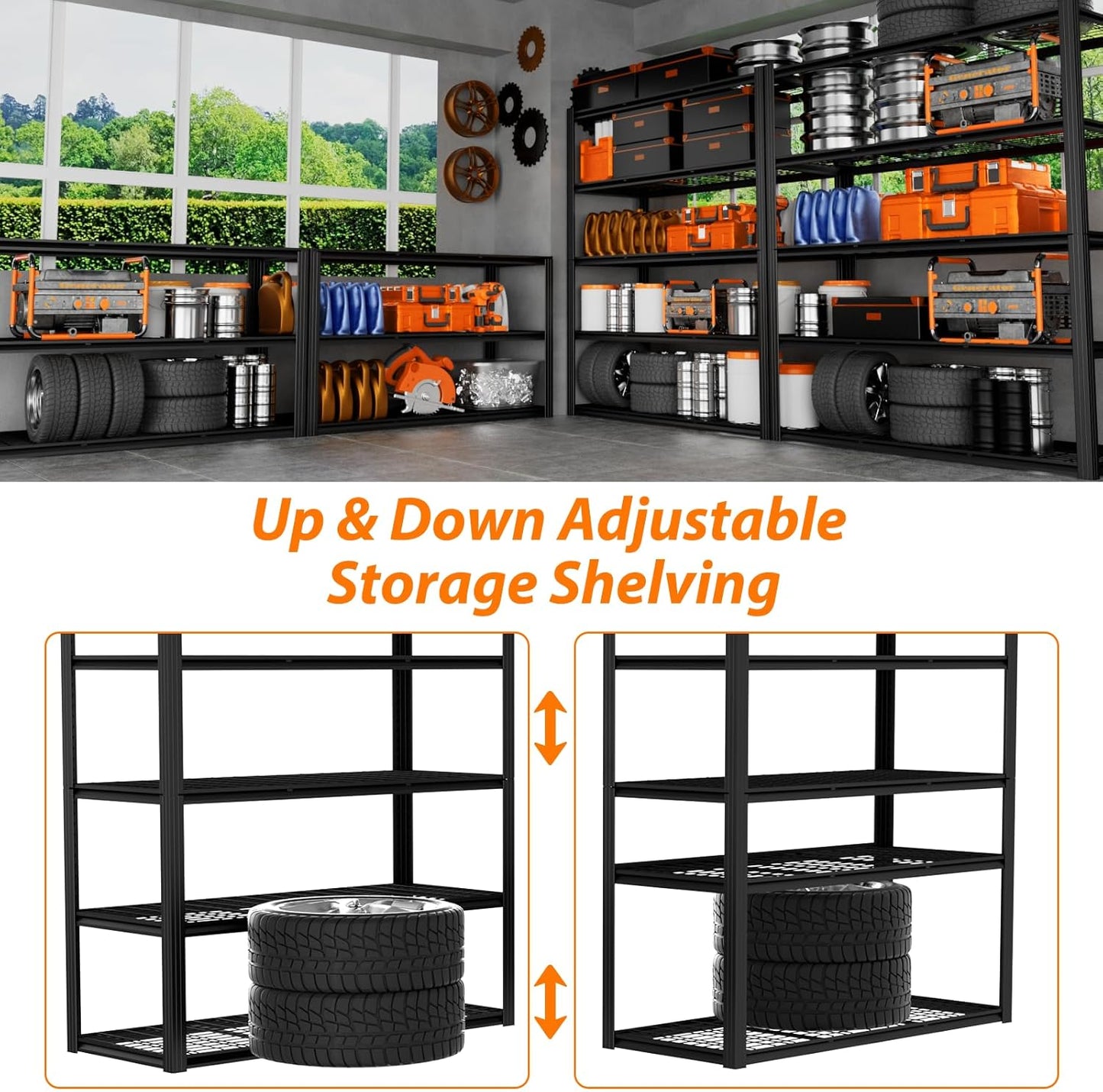 ROOMTEC 60" W Garage Shelving Heavy Duty,33000LBS Storage Shelves,5-Tier Adjustable Metal Shelving Utility Shelf Rack Garage Storage Organize for Storage Industrial, Warehouse, Basement