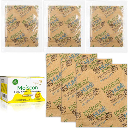 45 Pack 62% RH 8 Gram Two-Way Humidity Control Packs for Storing 1 oz, Size 8 Moisture Control