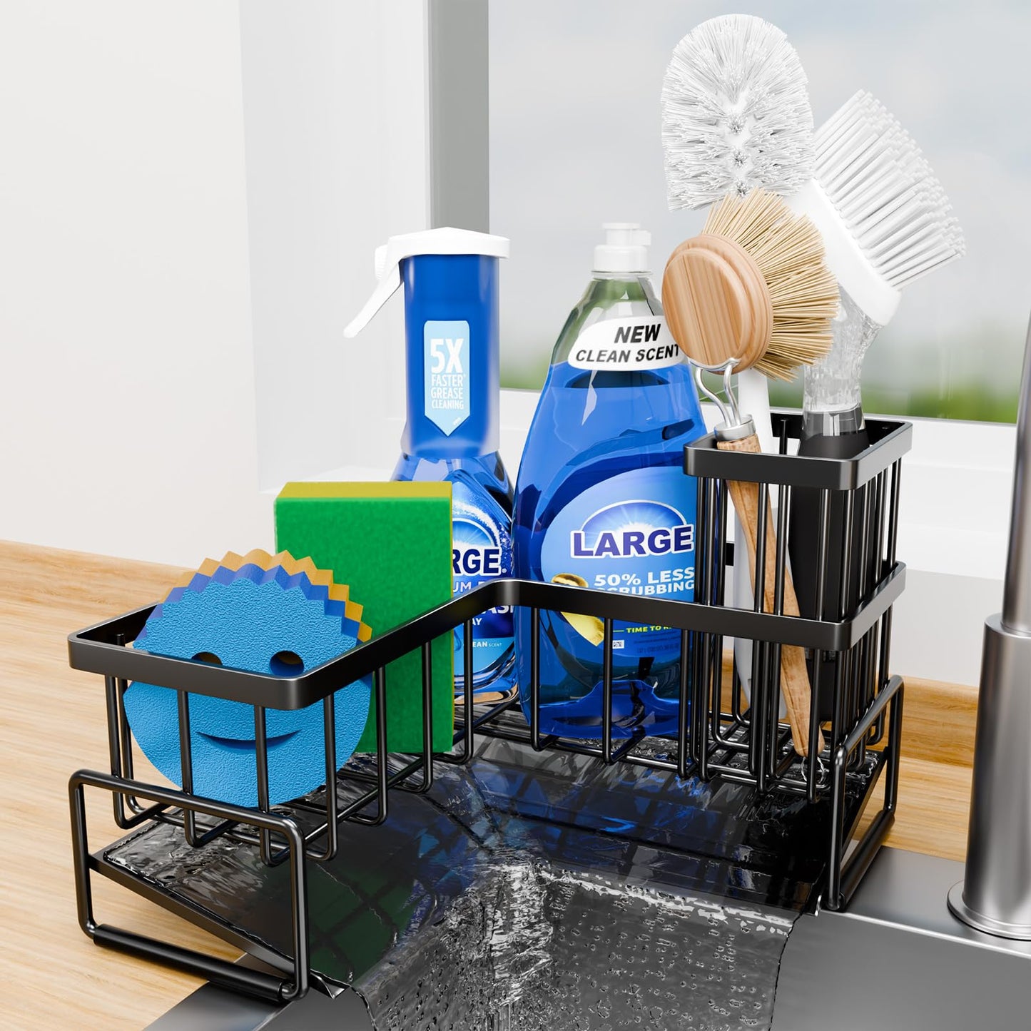 Fikoksol Large Sponge Holder for Kitchen Sink, 90-Degree Sink Caddy Storage