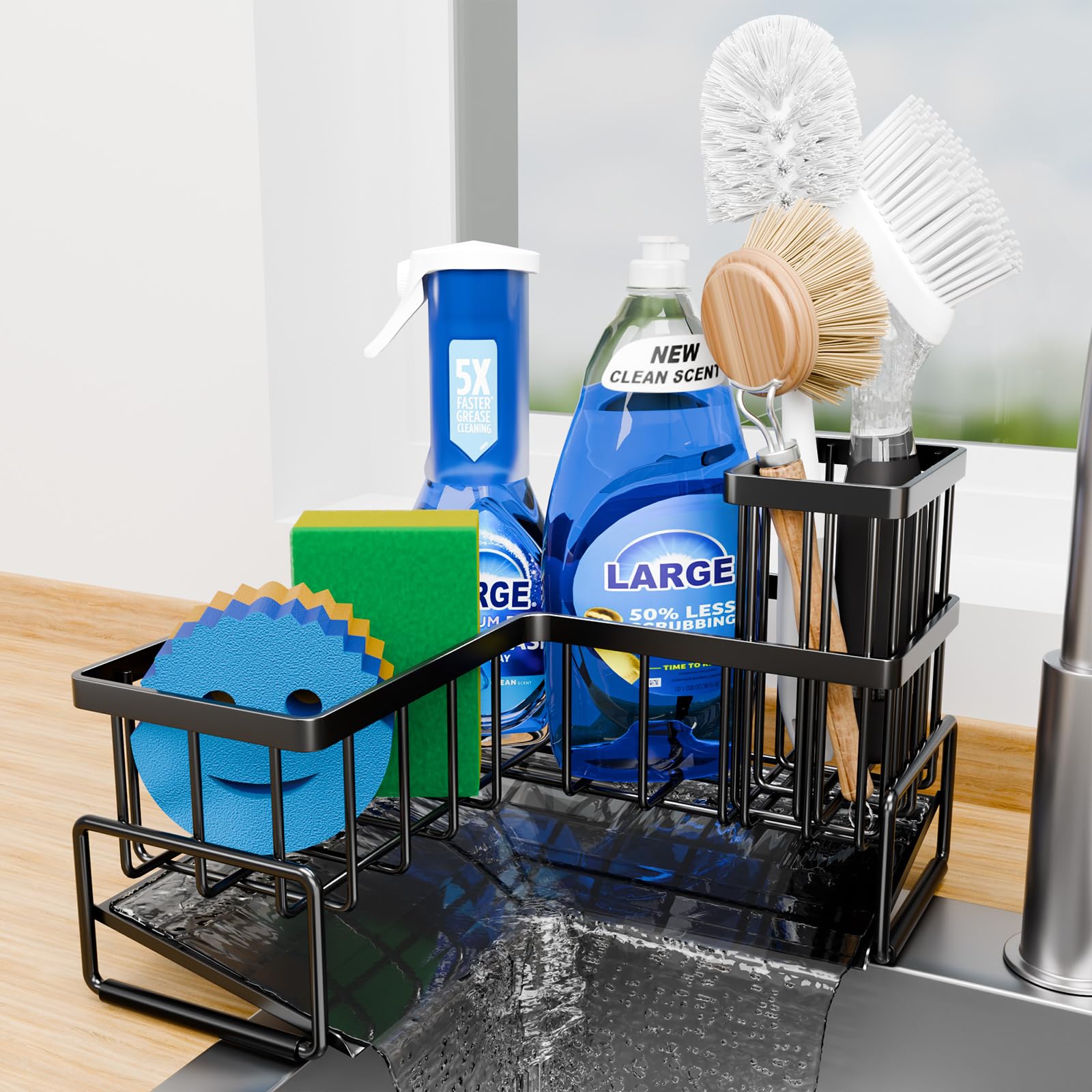 Fikoksol Large Sponge Holder for Kitchen Sink, 90-Degree Sink Caddy Storage