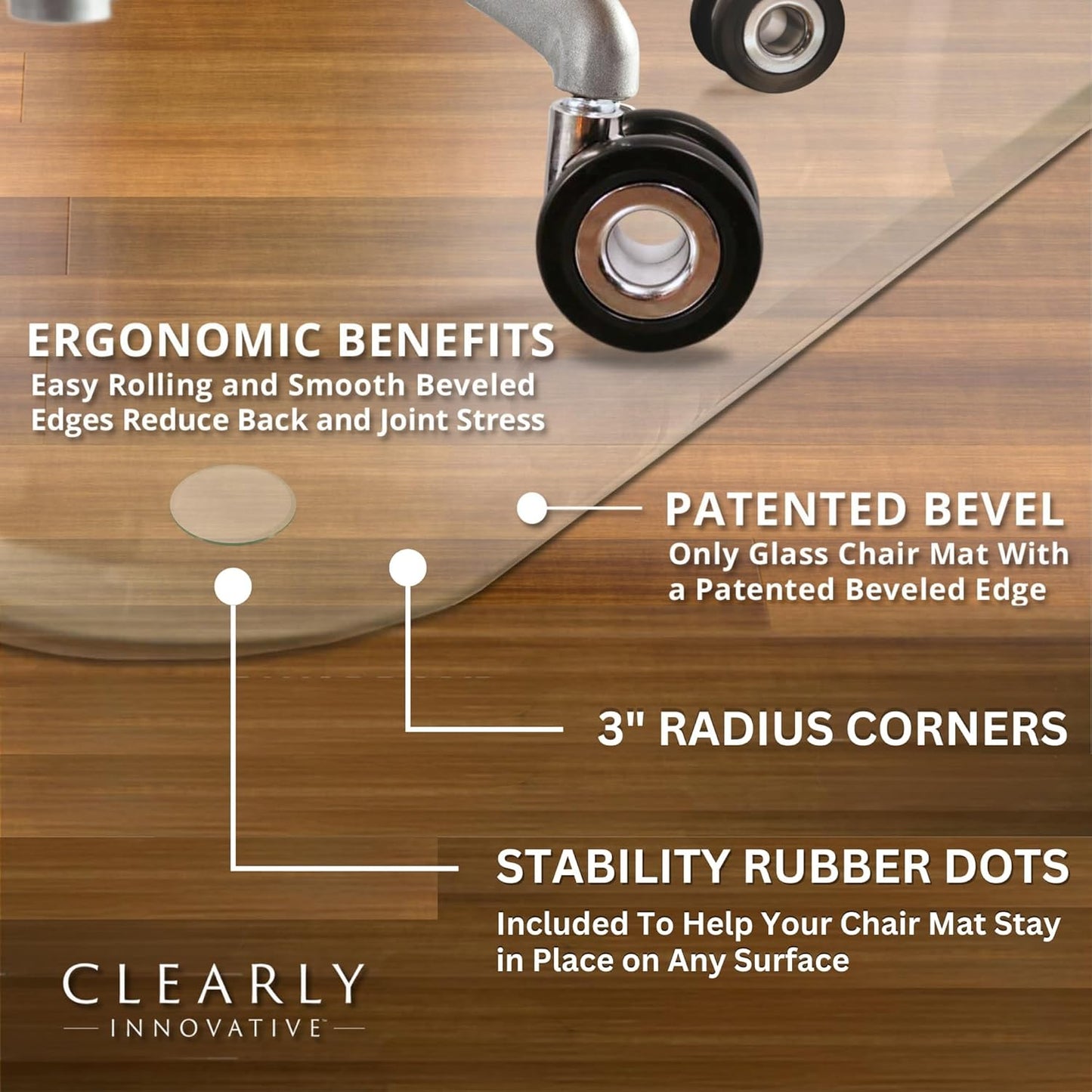 Glass Chair Mat with Exclusive Beveled Edge by Clearly Innovative 1/4” Thick Ultra-Clear Glass, Protect Your Home or Office Floor, Hardwood or Carpet (STARPHIRE, 45" by 53")