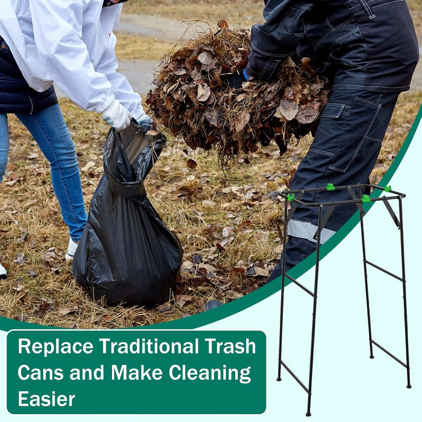 Foldable Trash Bag Holder Stand, Garden Garbage Bag Holder Frame Holds 30-55 Gallon Bags, Portable Leaf Bag Stand for Outdoor Yard Camping Garden Lawn Party Supplies