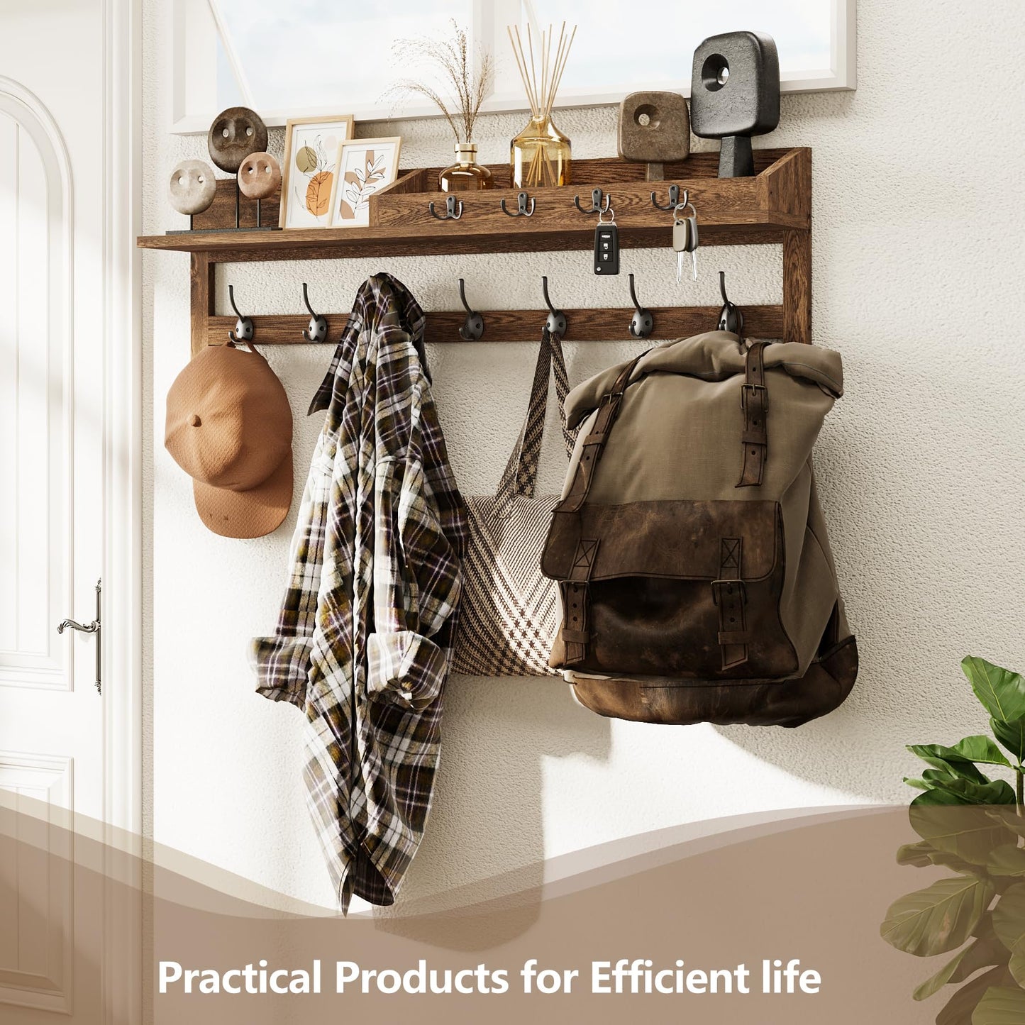 AMBIRD Coat Rack Wall Mount, 35 inch Large Wall Hooks with Shelf, Entryway Shelf with 7 Dual Coat