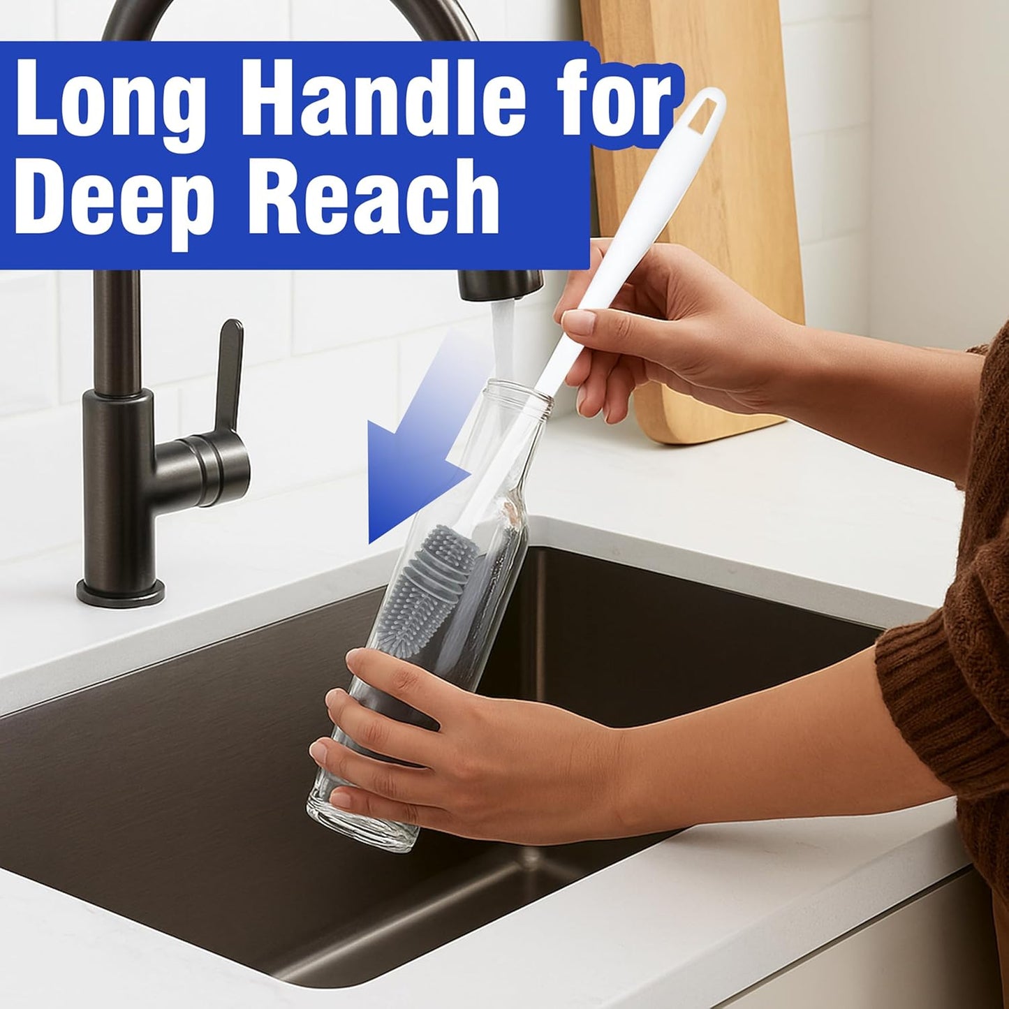 PHYEX 2 Packs Long Handle Bottle Brushes, Water Bottle Cleaner for Washing Narrow Neck/Mouth Bottle