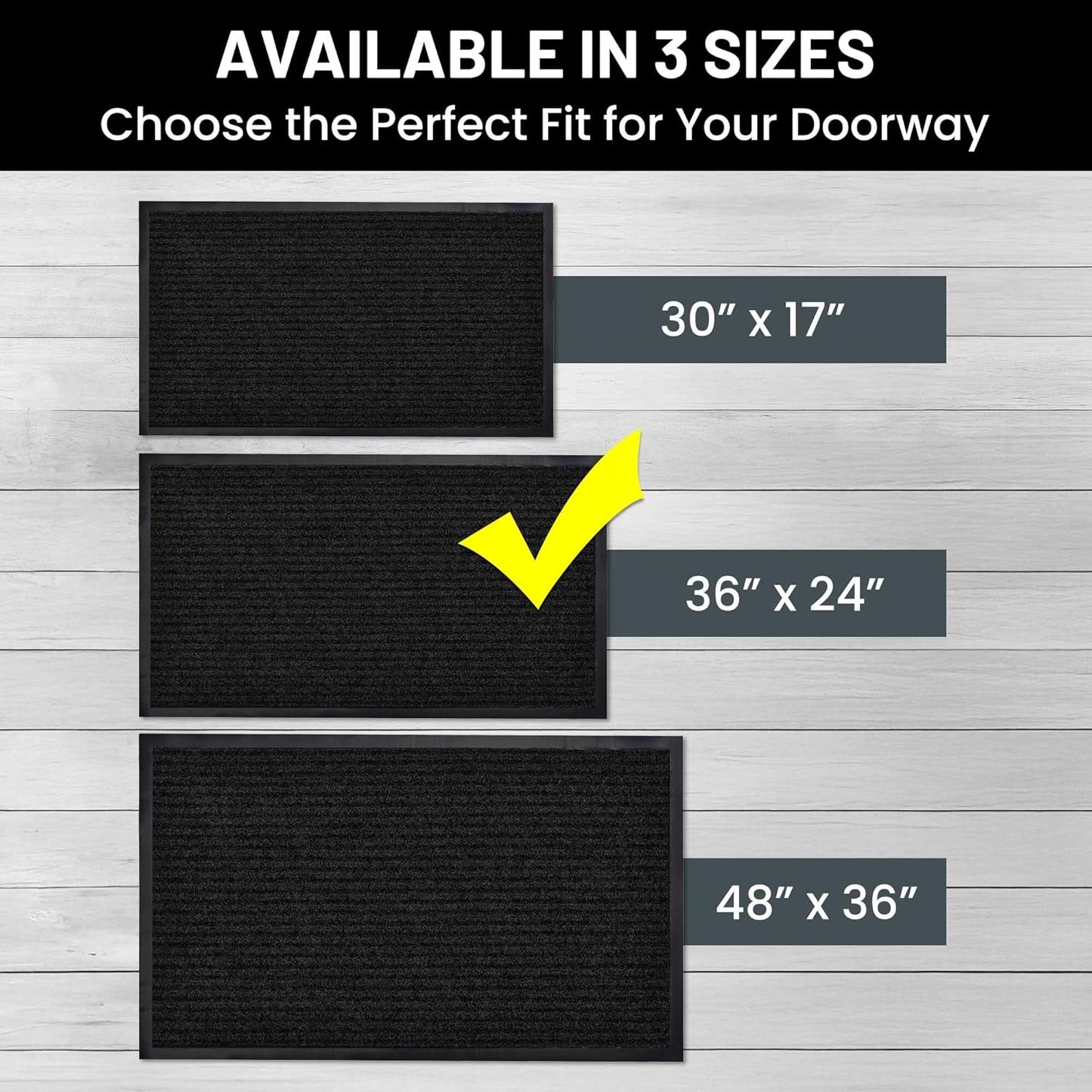Sierra Concepts 2-Pack Front Door Mat - Large 36 x 24 Welcome Indoor Outdoor Entryway Mats for Shoe Scraper, Ideal for Inside Outside High Traffic Area, Black