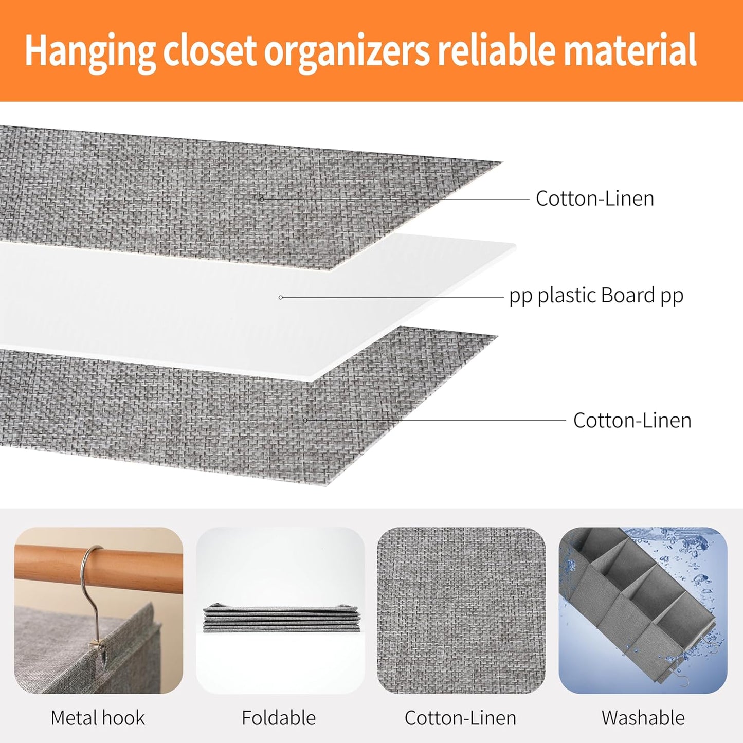 Large Hanging Sweater Organizer for Closet,Collapsible 6-Shelf Hanging Closet Shelves with Drawers, Washable (Grey-6 Shelf-2 d)