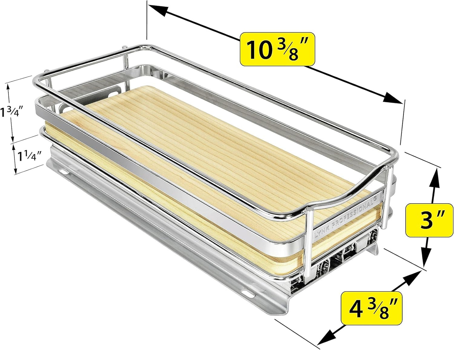 LYNK PROFESSIONAL® Élite™ Pull Out Spice Rack Organizer for Inside Kitchen Cabinets - 4-1/4 inch Wide - Slide Out Drawer – Wood/Chrome Sliding Spice Cabinet Organization Shelf Racks - 1 Tier