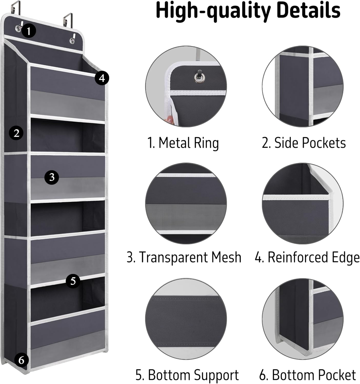 Over The Door Hanging Organizer with 4 Large Pockets – Closet, Bathroom, Nursery, Bedroom, Dorm Storage for Toys, Cosmetics, and Baby Essentials, Gray