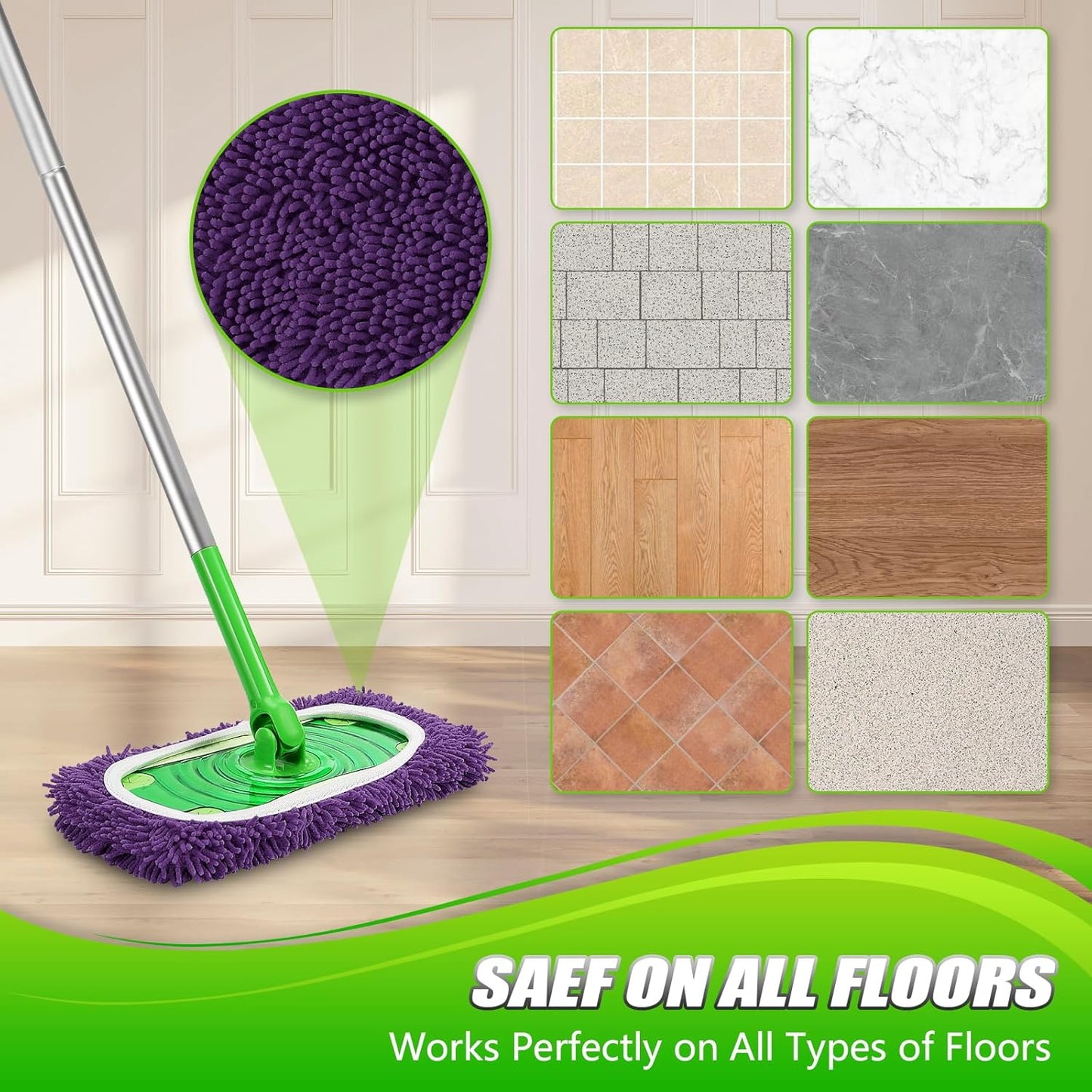 Set of 4 Reusable Microfiber Mop Pads Compatible with Swiffer Sweeper, Dry Sweeping Cloths, Washable Wet Mopping Cloth Refills for Floor Cleaning (Mop is Not Included) (Multicolor 1, 4 Pack)