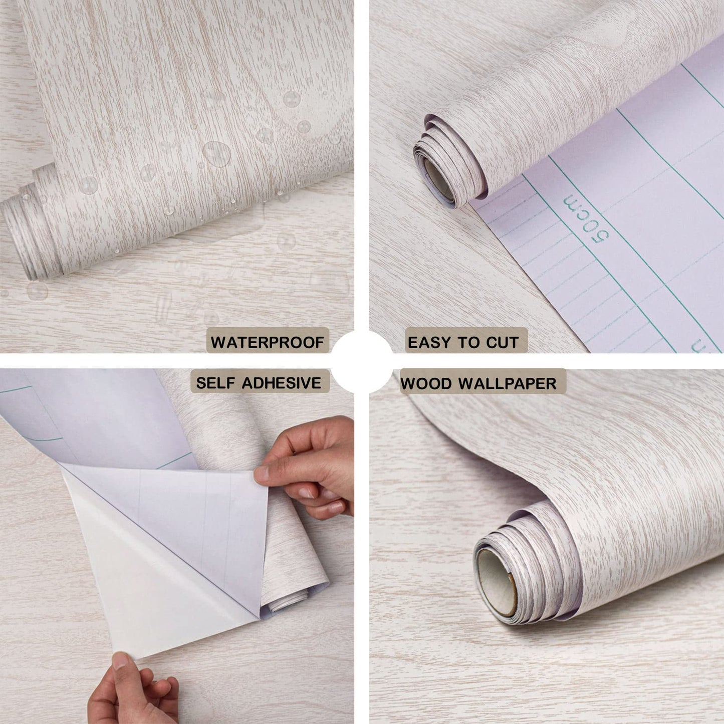 Lativo White Wood Wallpaper Wood Grain Contact Paper for Cabinets 118in18in
