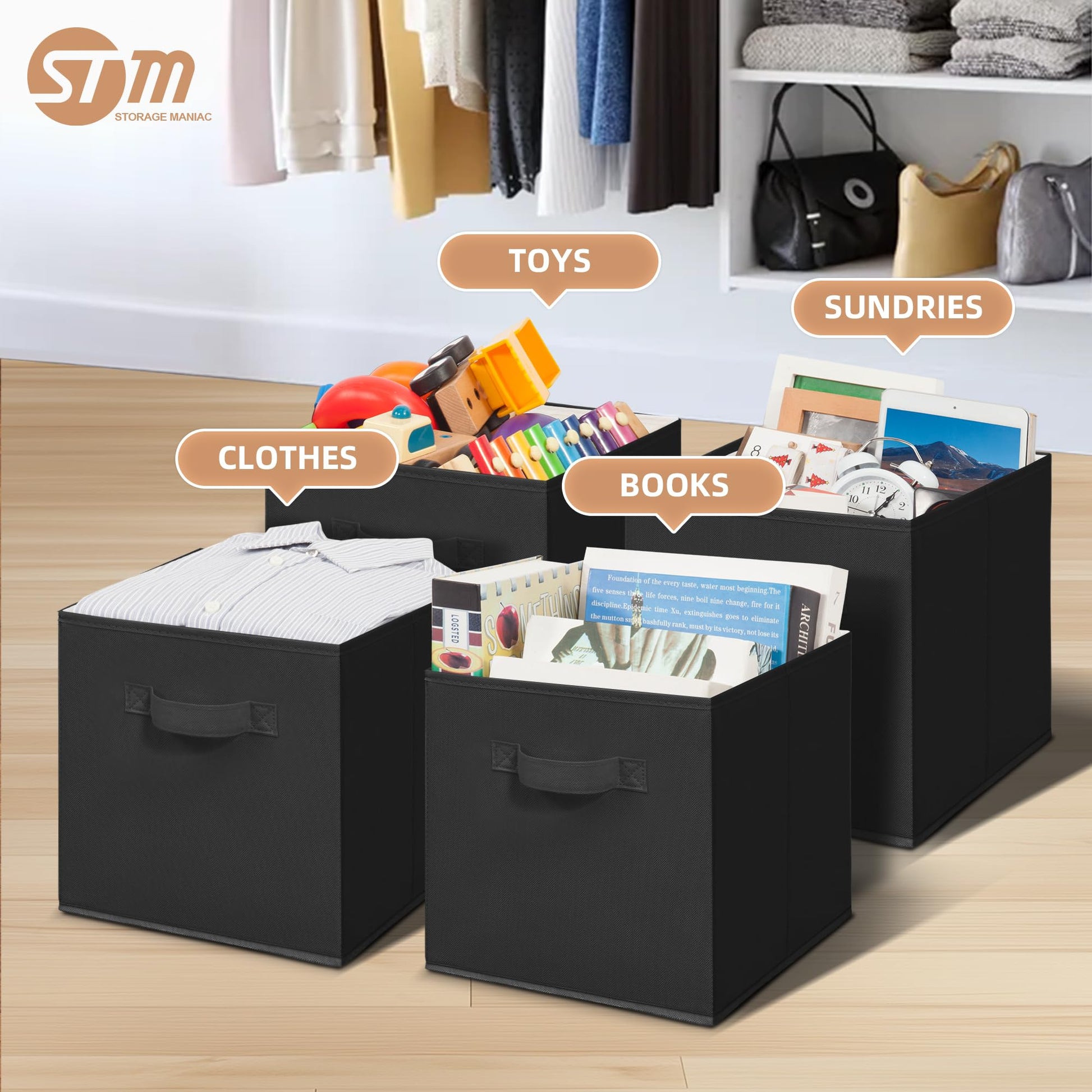 STORAGE MANIAC Storage Cubes, 11 Inch Durable 6 Pack Fabric Foldable Collapsible Bins with Handles