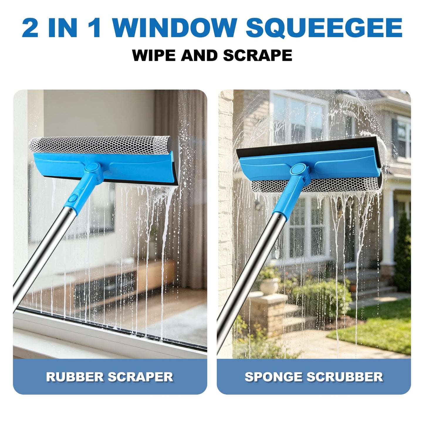 SetSail Window Squeegee 2 in 1 Window Cleaner Tool with 57in Extension Pole