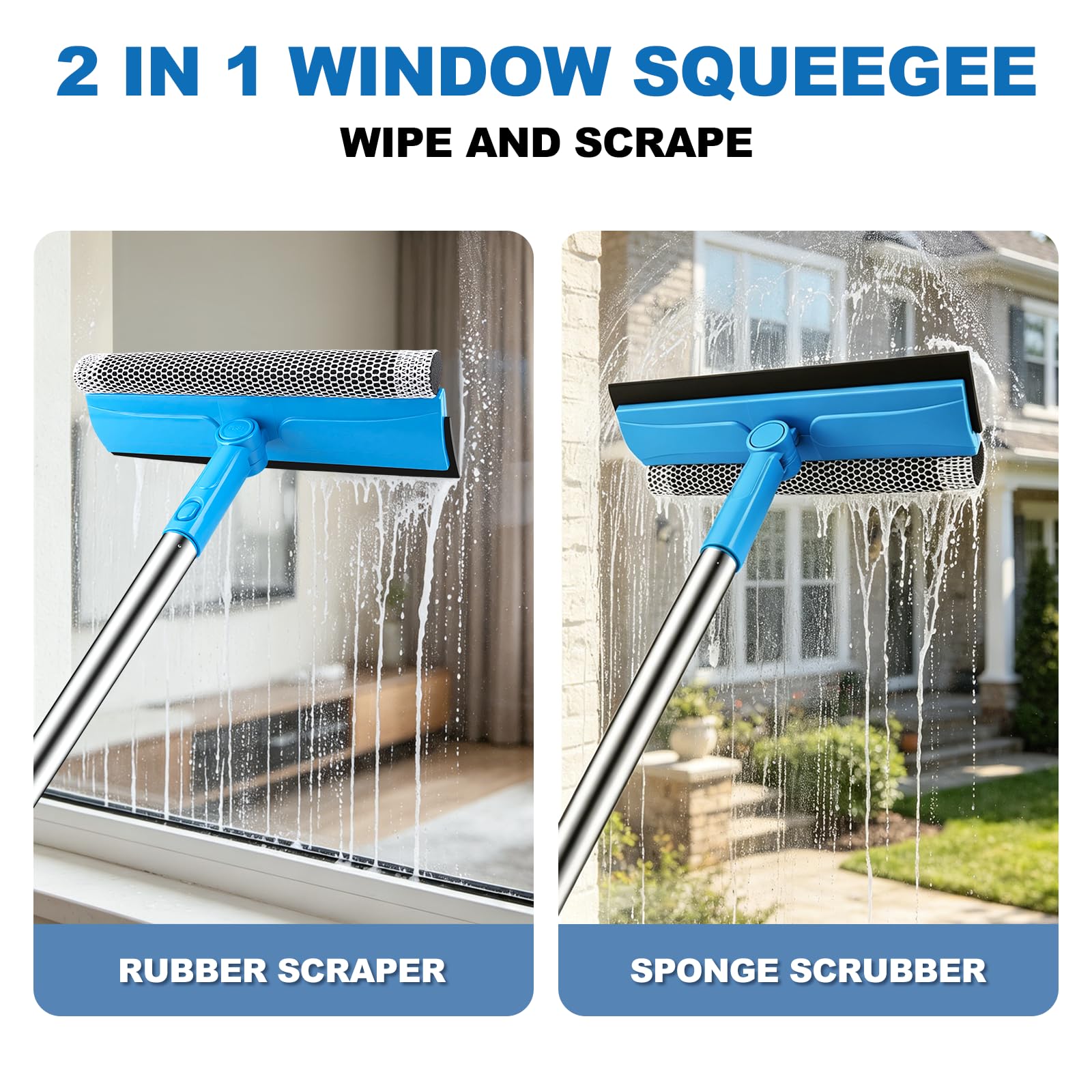 SetSail Window Squeegee 2 in 1 Window Cleaner Tool with 57in Extension Pole