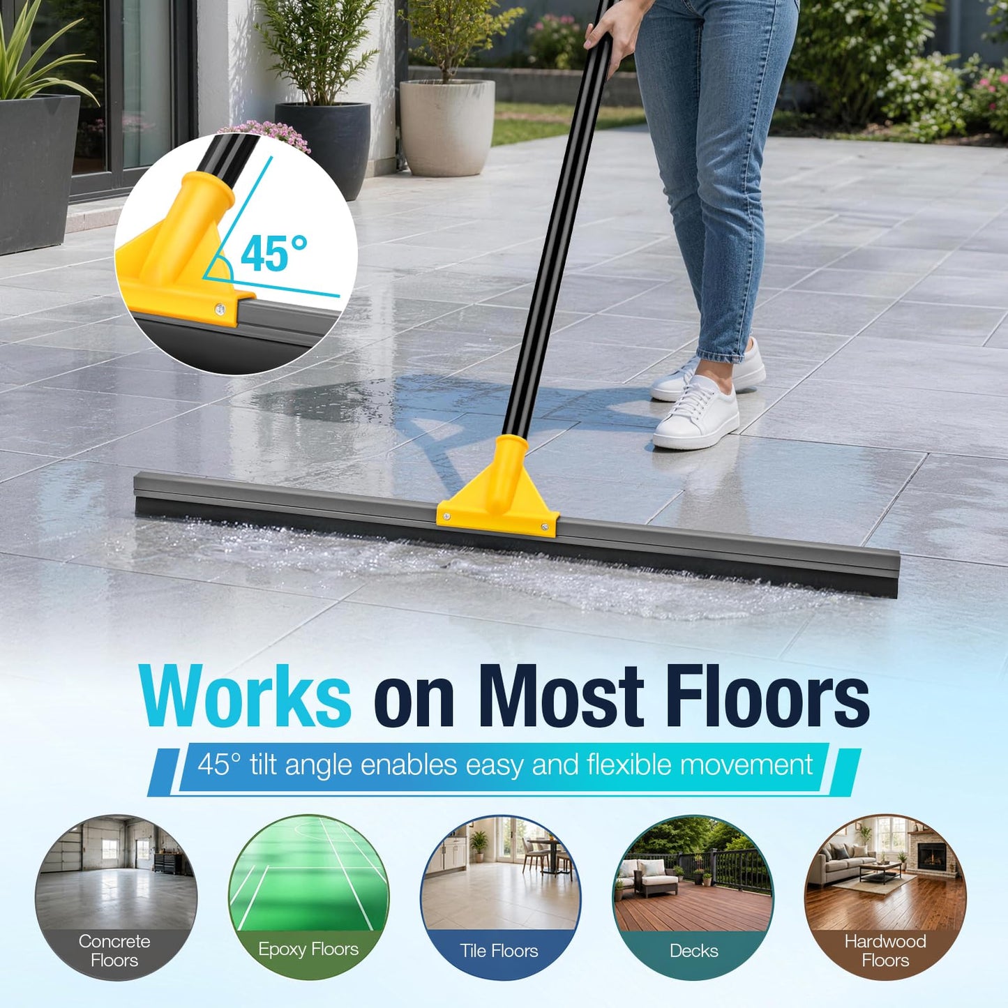 SOBONNE 30" Large Floor Squeegee Broom for Concrete Water Removal