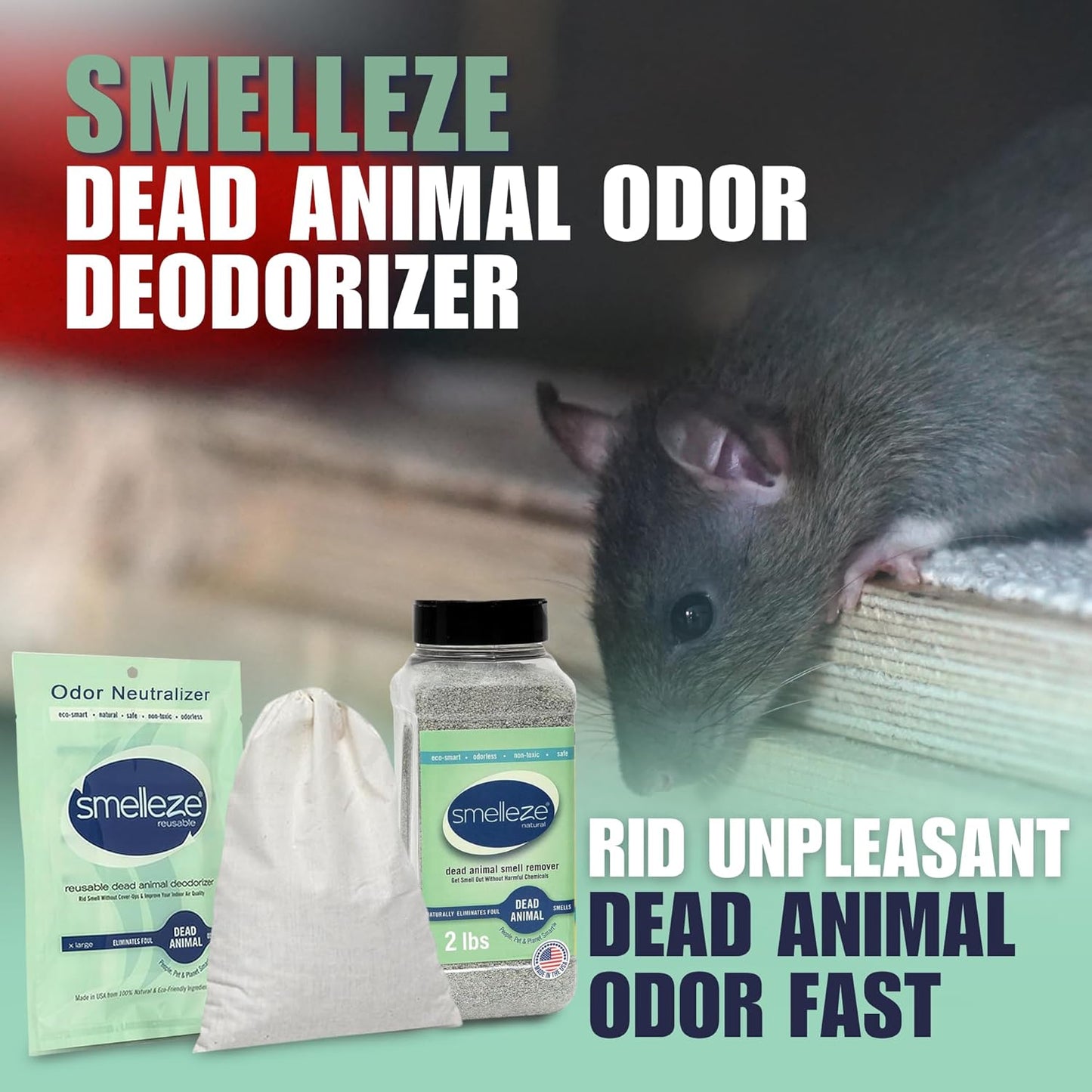 SMELLEZE Ultimate Odor Removal Bundle – 2 lb. Granules + 1 Reusable Pouch | Eliminates Tough Smells | Safe, Natural & Long-Lasting Indoor & Outdoor Odor Control