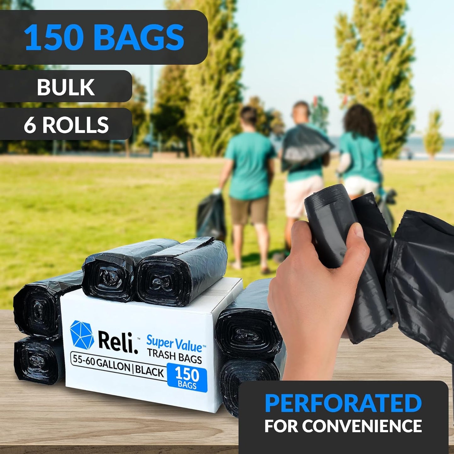 Reli. 55-60 Gallon Trash Bags Heavy Duty | 150 Count | 50-60 Gallon | Large Black Garbage Bags | Made in USA