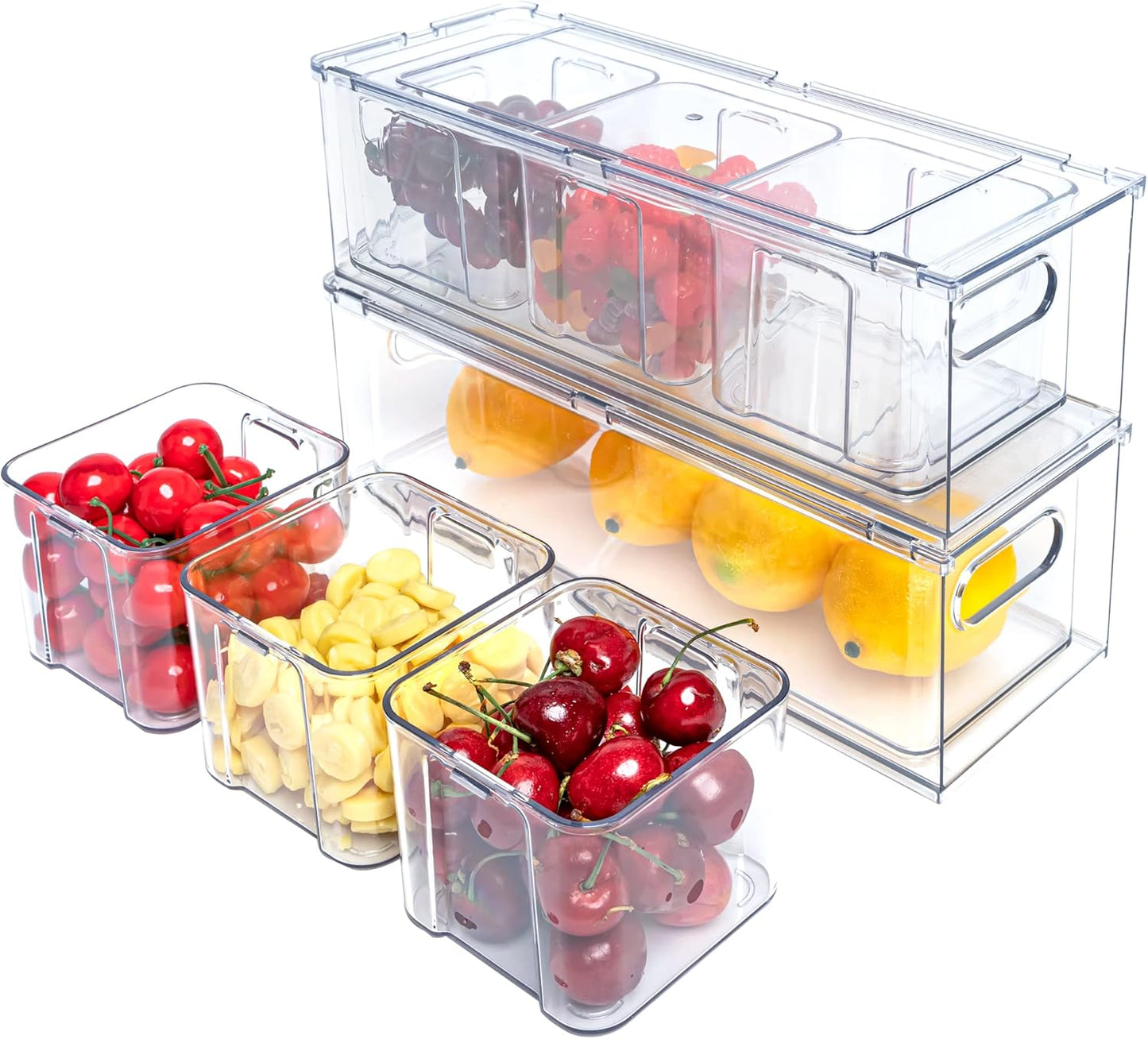 MineSign 3Pack Fridge Organizer Drawer Divider Cube Pull-Out Bins Clear Food Container Refrigerator Storage box Produce Saver for Pantry Kitchen Cabinet