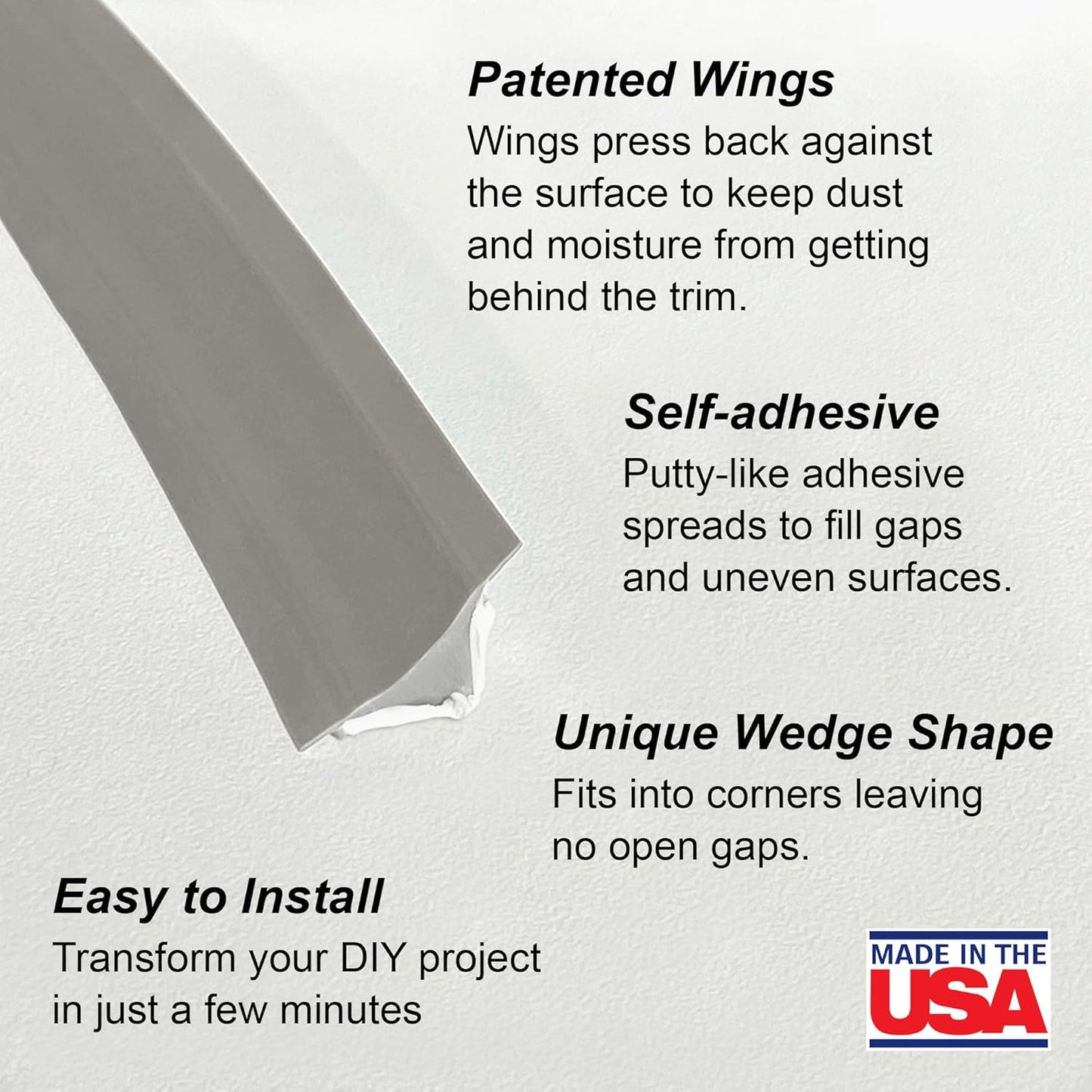 InstaTrim The Original Flexible Trim -10ft Grey 3/4" Wide Caulk Tape - Adhesive Trim with Many Uses Including Caulking for Bathtubs, Sinks, Counters, Tile, Floors - Made in USA