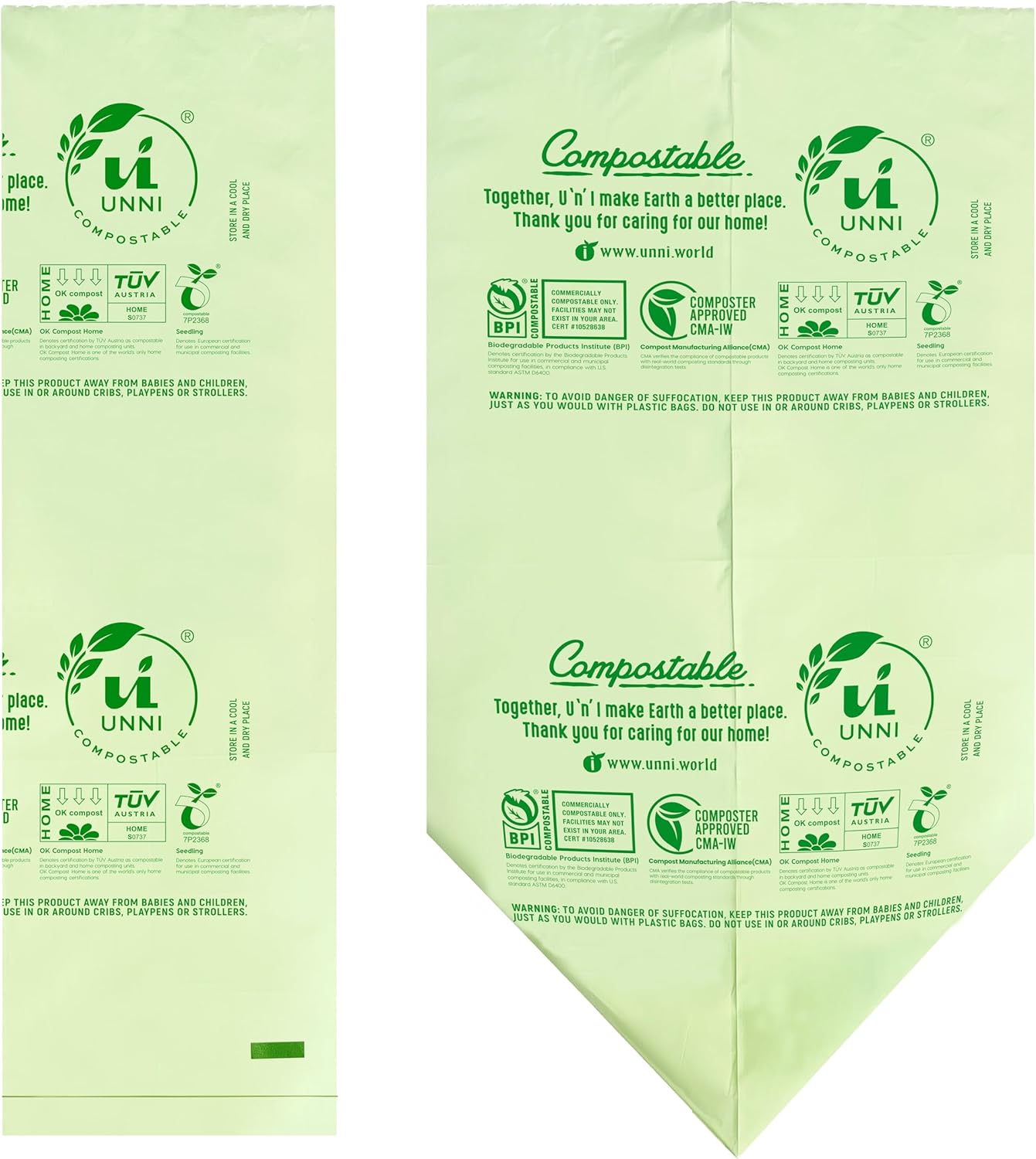 UNNI Compostable Lawn & Leaf Bags, 30-33 Gallon / 124 Liter, 40 Count Value Pack, Extra Thick 1.1 mil Yard Waste & Food Scrap Liners, BPI, CMA & OK compost HOME Certified (Meets ASTM D6400)