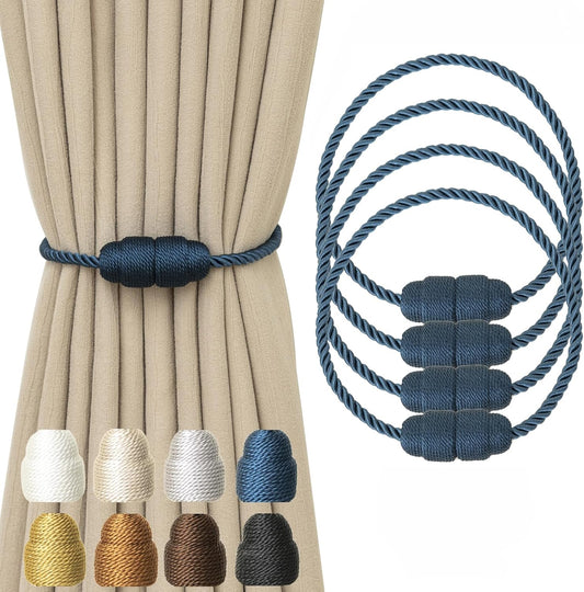 Magnetic Curtain Tiebacks - Rope Tiebacks for Curtains & Drapes, Decorative Window Holdbacks (4