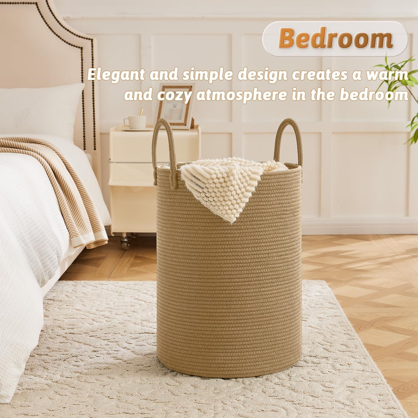 Laundry Basket,Woven Cotton Rope Laundry Hamper,60L for Decorative Storage of Dirty Clothes,Toys and Blankets in Bathroom,Baby Room and Living Room