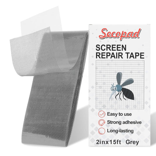 Grey Screen Repair Tape, 2" X 180" (15FT) Window Screen Door Repair Kit, Strong Adhesive Fiberglass Patch Tape Mesh