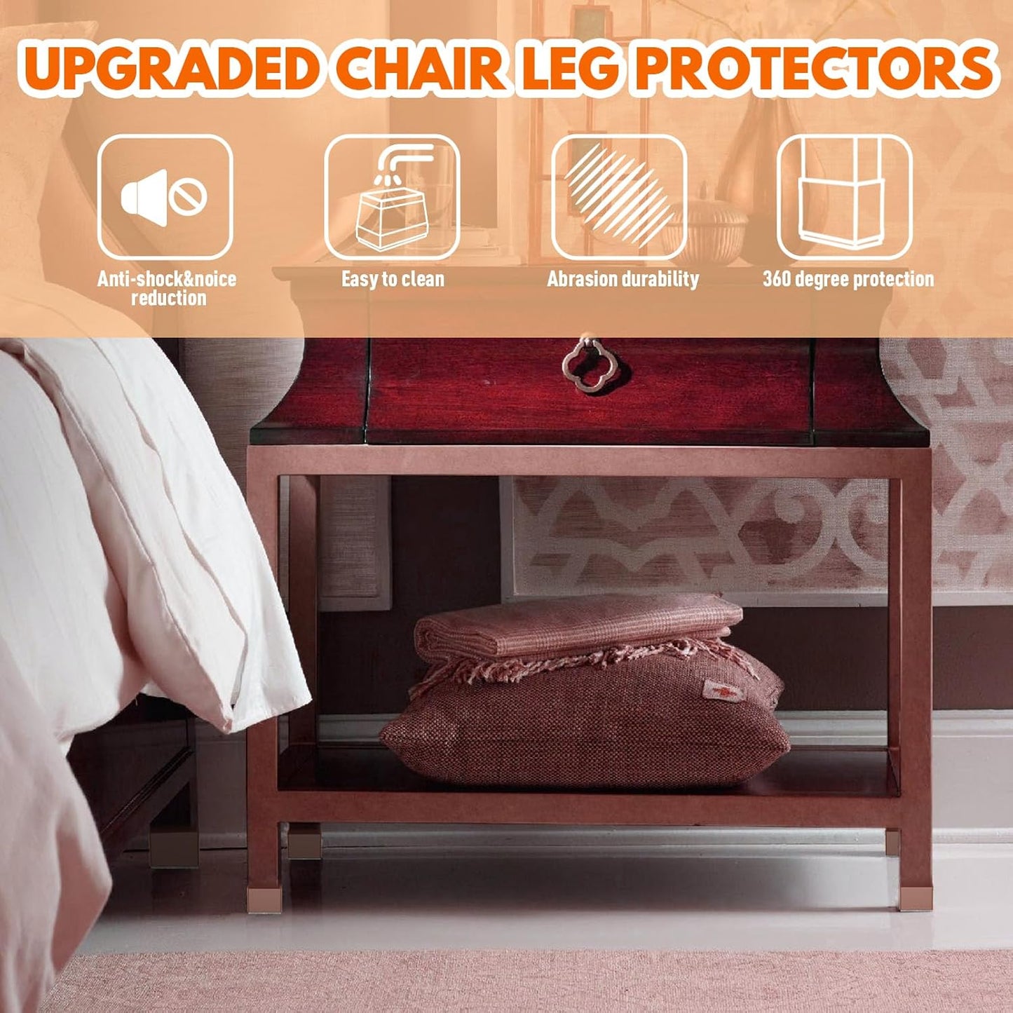 Rectangle Chair Leg Protectors for Hardwood Floors,16 PCS Silicone Covers to Protect Wood Tile Floors Felt Pads Furniture Leg Caps Reduce Noise. Easy to Move.(Brown,1 x 3 Inch,Rectangle)