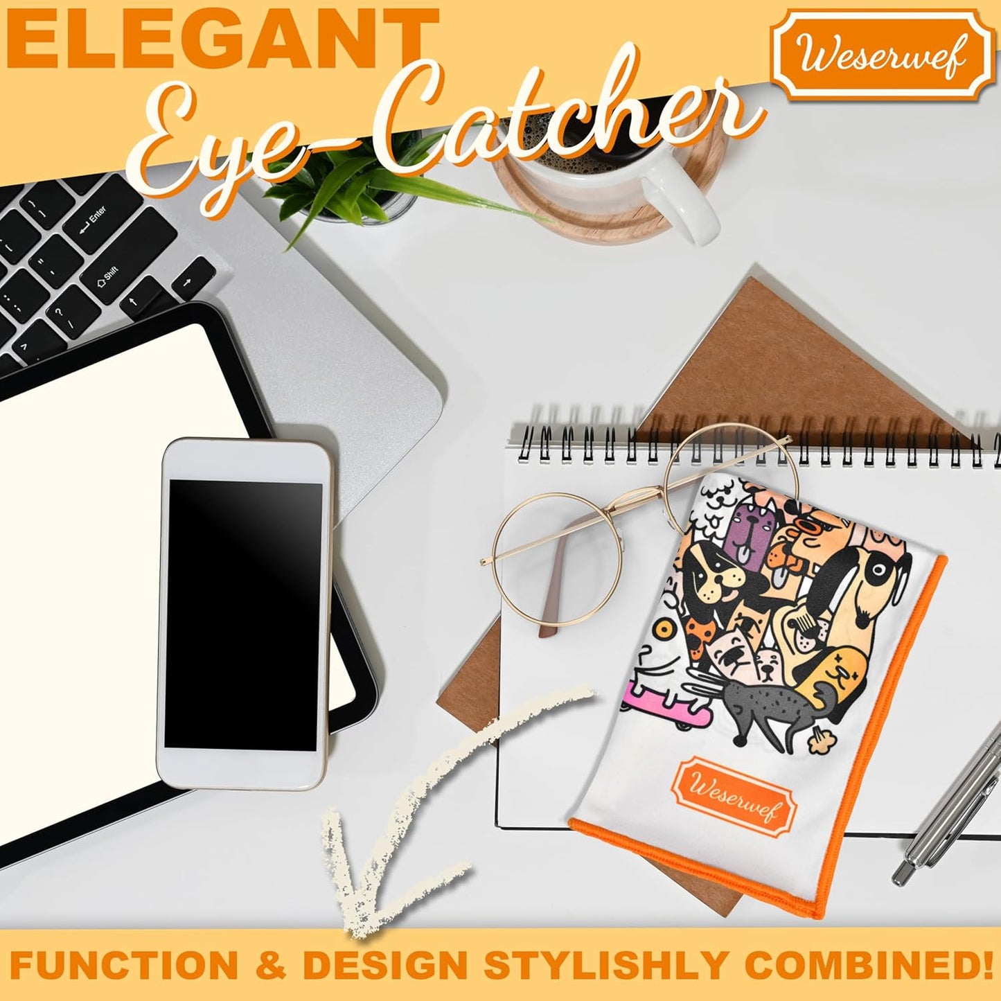 WESERWEF Design Microfiber Glasses Cleaning Cloth – Premium Cleaning Cloth for Eyeglasses, Screens, Tablets, Cameras & Lenses, 12" x 12", Ultra-Soft & Scratch-Free (Funny Dogs)