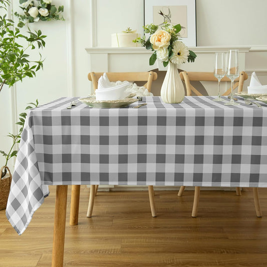 Classic Gingham Plaid Tablecloth Fabric - Rectangular 58x102 Inch Water Resistant Checked Table Cloth for Indoor/Outdoor Use - Table Cover for Kitchen, Picnics, Gardens, and Parties