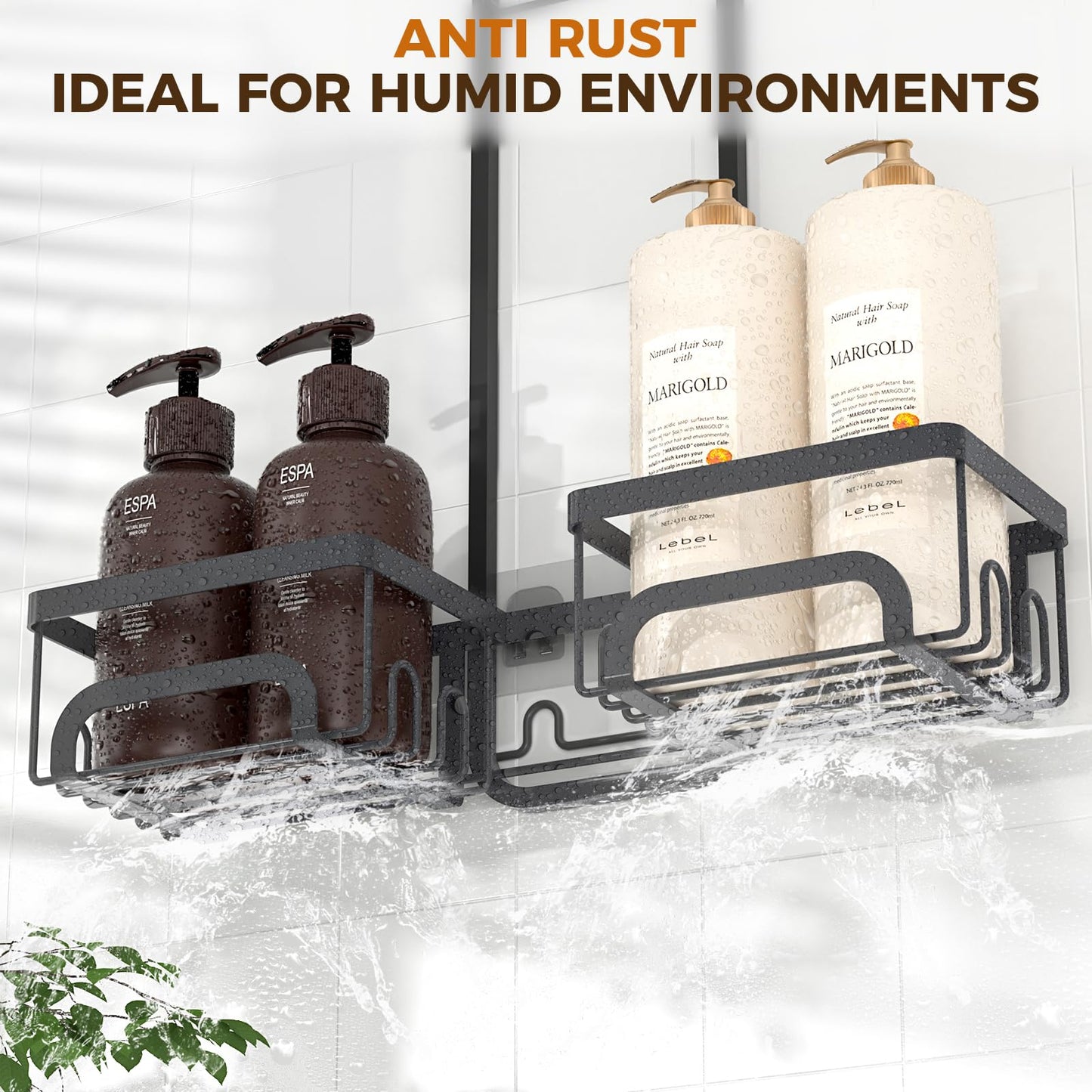 REINHARDT Split Shower Caddy Hanging for Handheld Showerheads, Black
