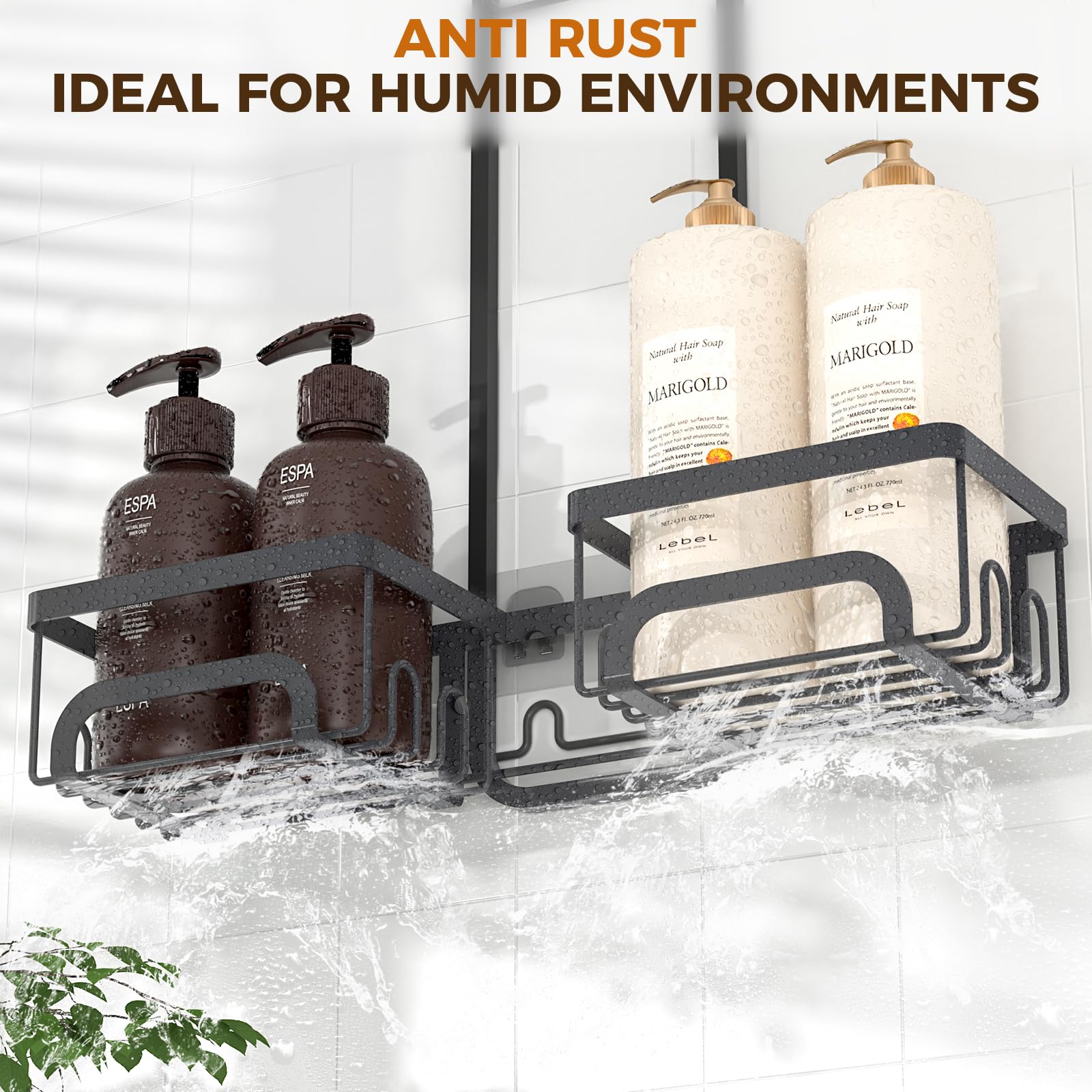 REINHARDT Split Shower Caddy Hanging for Handheld Showerheads, Black