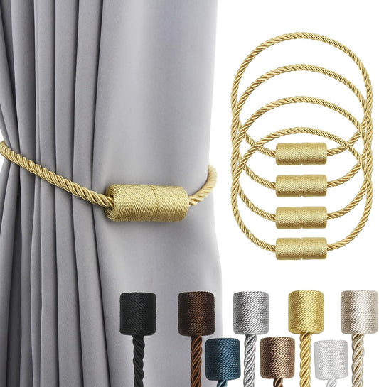 4 Pack Gold Strong Magnetic Curtain Tiebacks Outdoor Elegant Decorative Tie Backs Modern Rope