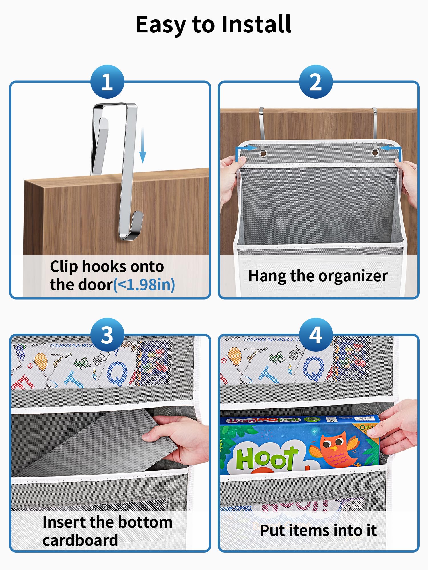 JARLINK Over the Door Organizer for Bedroom, Pantry, Bathroom, 5 Shelf Grey