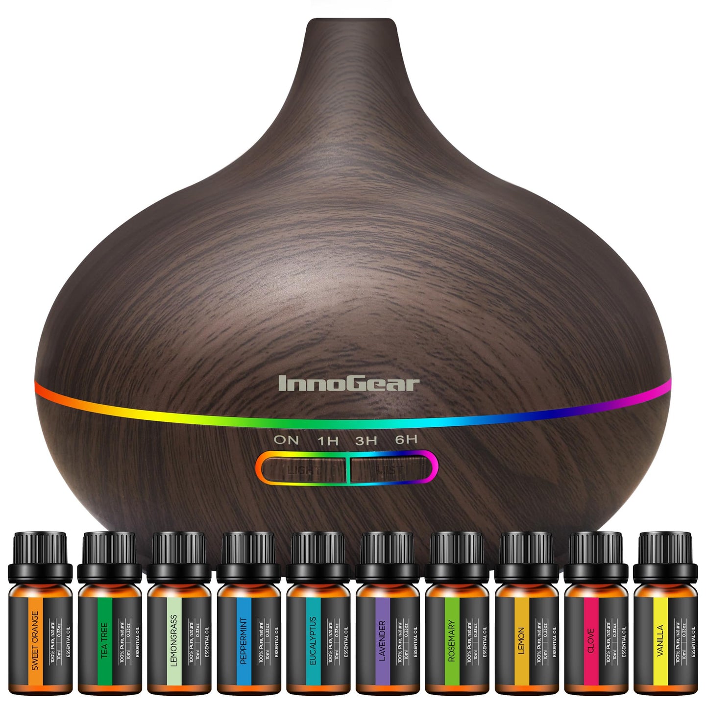 InnoGear 400ml Aromatherapy Essential Oil Diffuser 10 Oils Gift Set, Dark