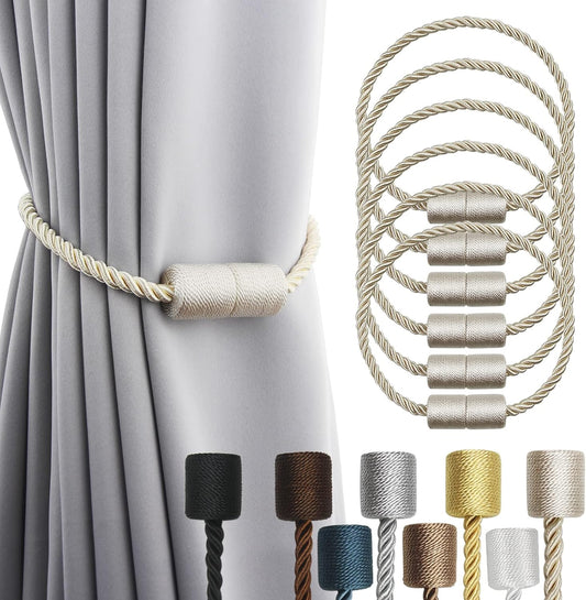 6 Pack Beige Strong Magnetic Curtain Tiebacks Outdoor Elegant Decorative Tie Backs Modern Rope