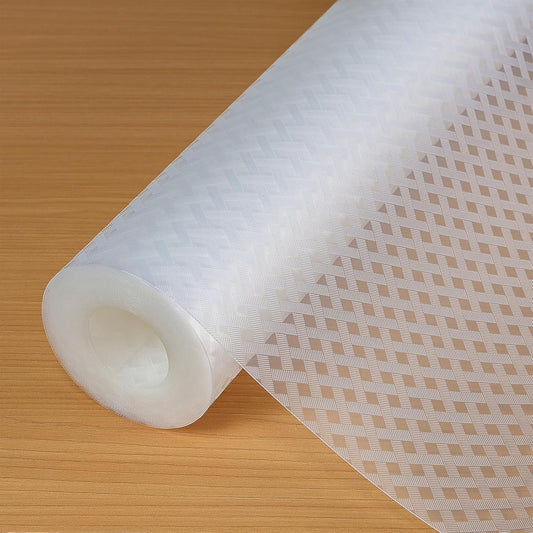 Shelf Liners 14 in x 20 ft EVA Drawer Mats, Non-Adhesive Cupboard Protector, Kitchen Cabinet Lining Fridge Liner (Clear Crossed Stripe, 35.6x610cm)