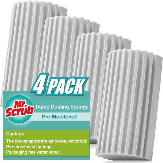 4 Pack Damp Dusting Sponge Duster, Grey Dust Cleaning Sponge, Reusable Household Cleaning Sponge Tool for Blinds, floorboards, Fan Blades, Vents, Glass, Railings, Mirrors