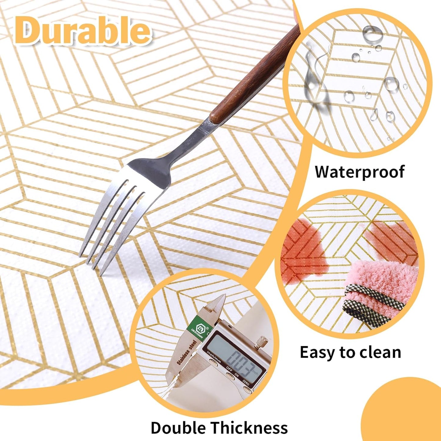 Shelf Liners for Kitchen Cabinets Non Adhesive Shelf Liner Paper Non-Slip Thickened Drawer Liner Easy to Clean for Tool Box Refrigerator with Knife and Tape Measure, Gold Geometric, 23.6 x 236.2 in