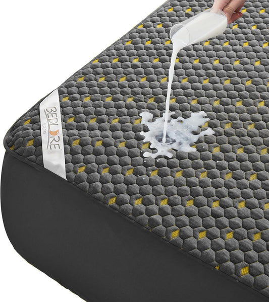 Waterproof Mattress Protector, Twin Size Mattress Pad Fitted 6"-15" Deep Pocket, 3D Air Fabric Soft Breathable Bed Mattress Cover Noiseless Washable (Carbon Gray)