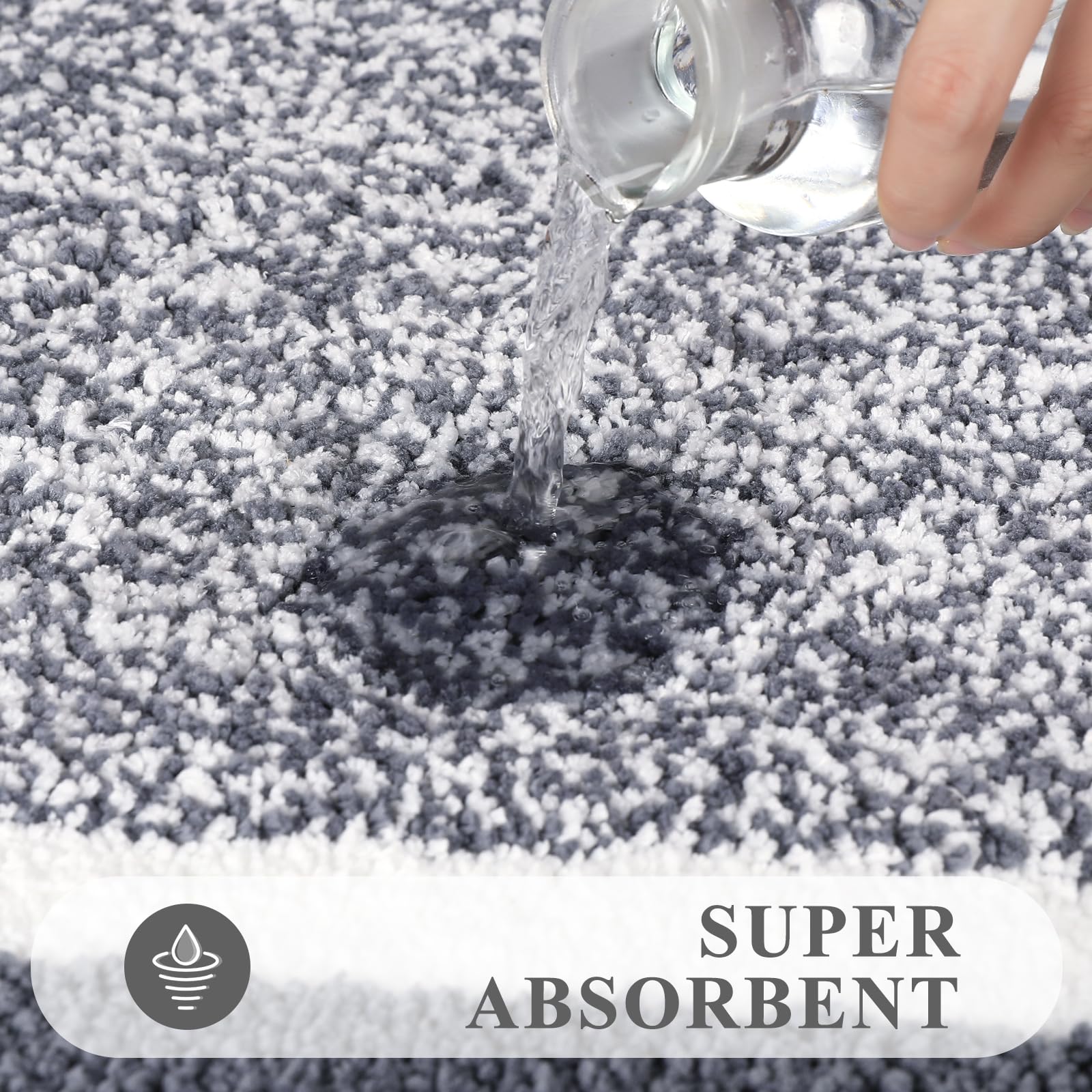 Pauwer Bathroom Rugs 3 Piece Set, Non Slip Washable Bath Mat, Dark Grey