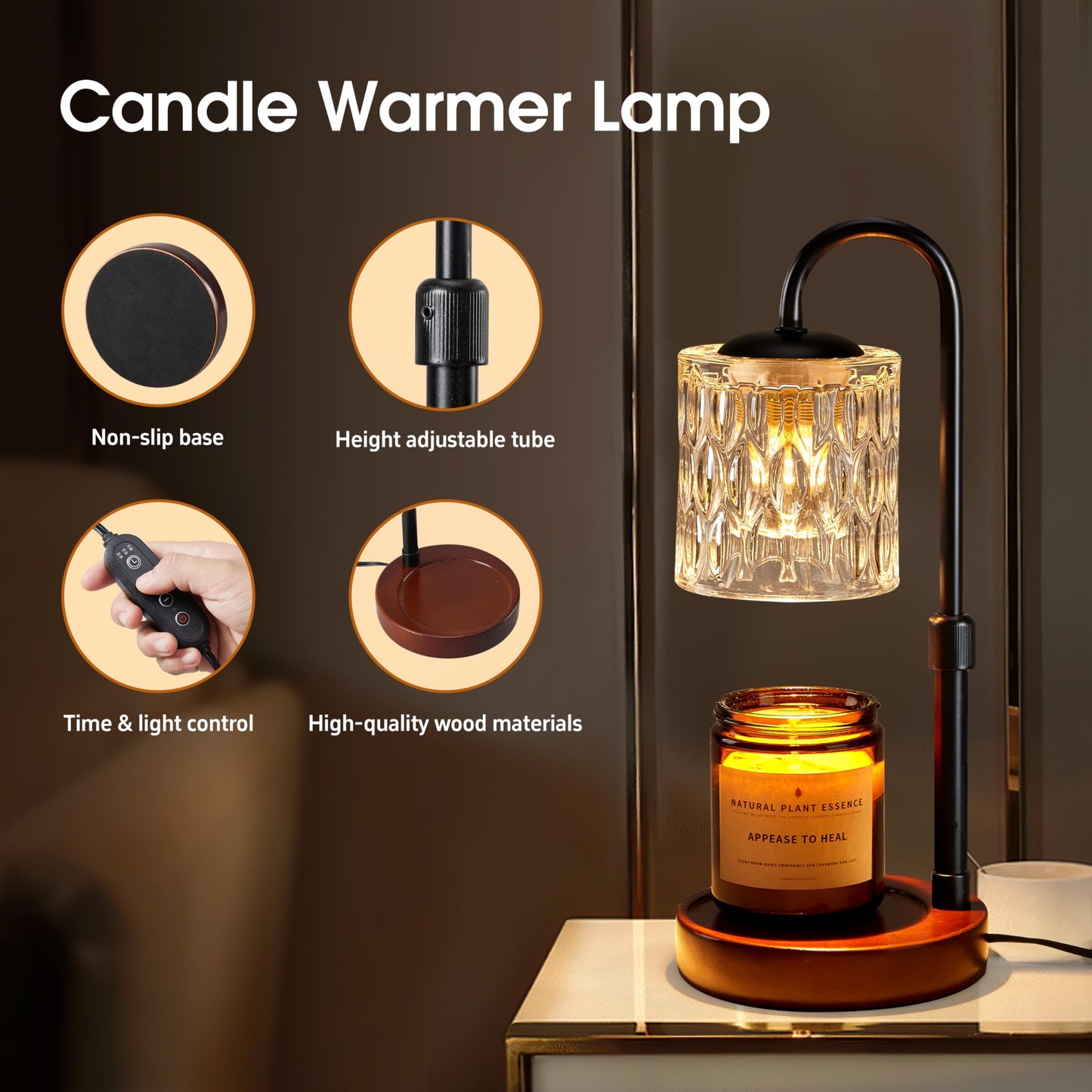Briever Dimmable Candle Warmer Lamp with Timer, Height Adjustable Electric Candle Wax Warmer