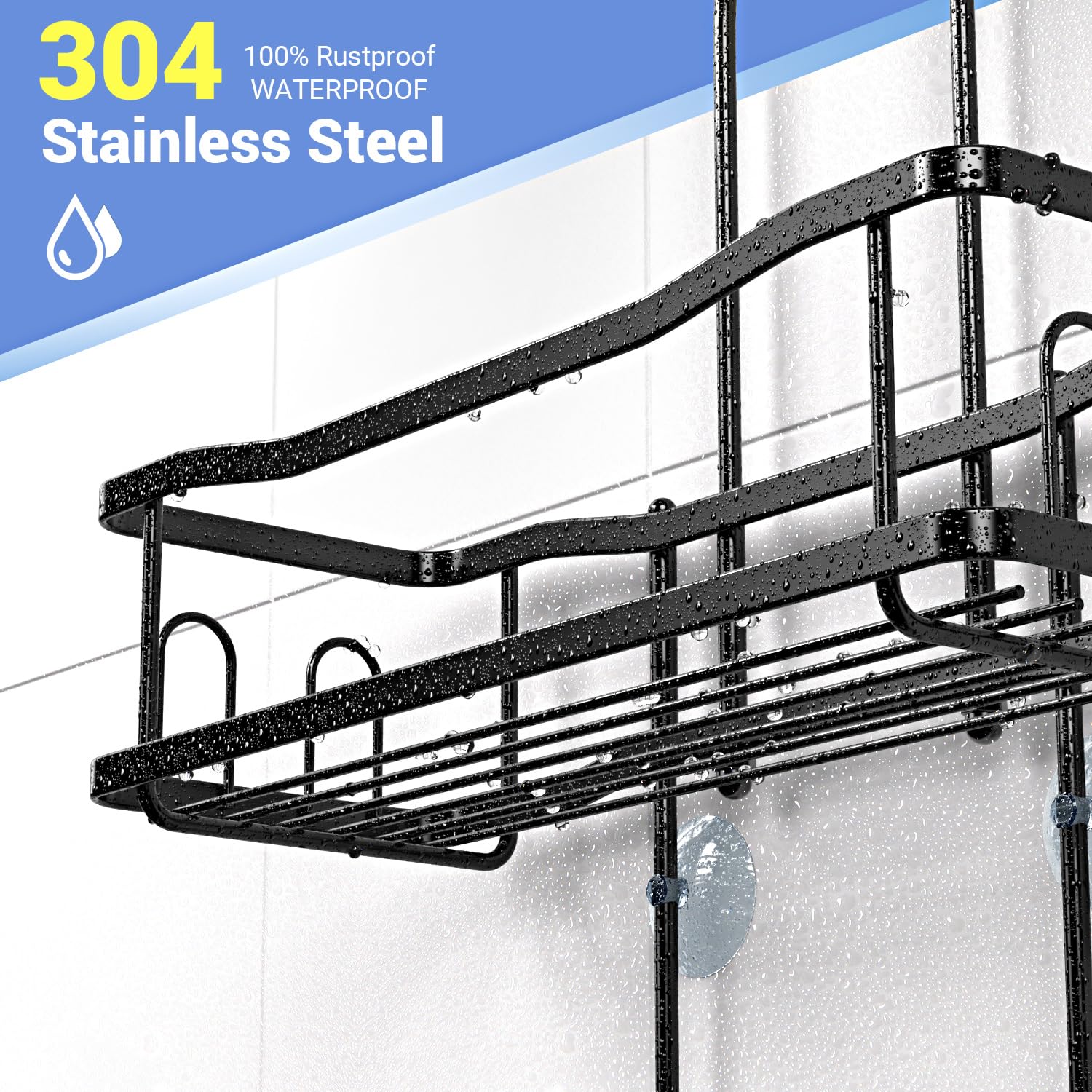Hanging Shower Caddy Over Shower Head - No Drill Rustproof Shower Rack