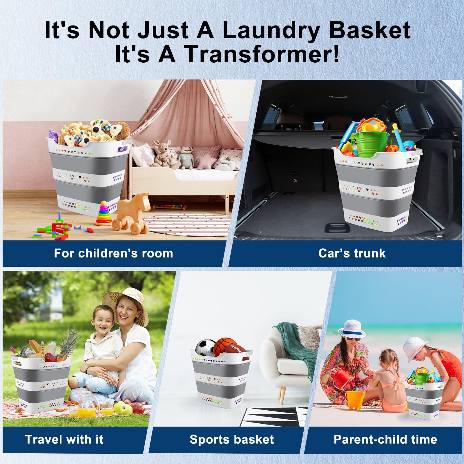 Collapsible Laundry Basket 42L Foldable Pop-Up Clothes Hamper for Dorm