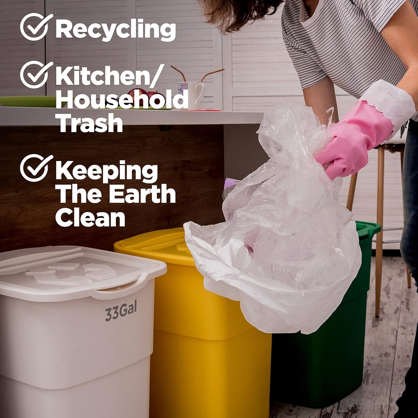 30-33 Gallon Clear Trash Bags Heavy Duty (250 COUNT) - Clear Recycling Garbage Bags 30+ Gallon, 32 Gallon - Made in USA