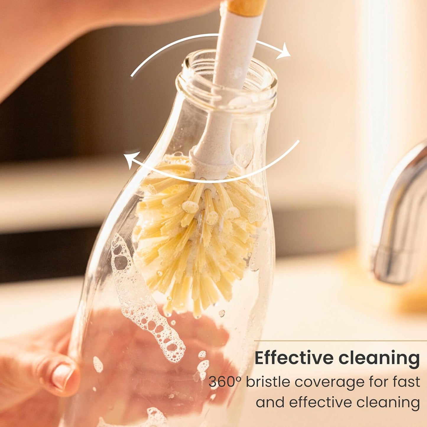 Vigar Zeroline 13.9" Long Bamboo Dish Brush, Ideal Dish Brush for Cups, Wine Glass, Tumbler, Blender Bottles, and Glass Water Bottles for The Kitchen